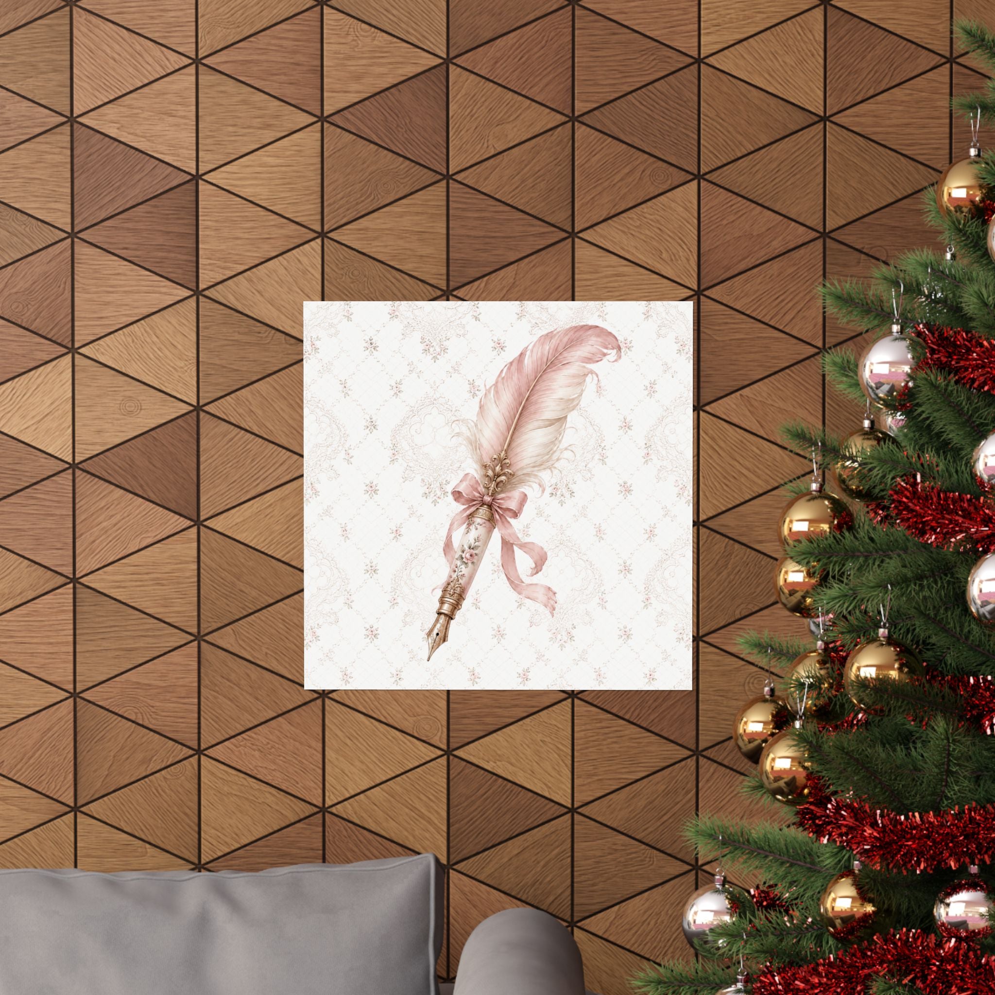 Vintage Pink Feather Quill Matte Vertical Poster | Shabby Chic Wall Art