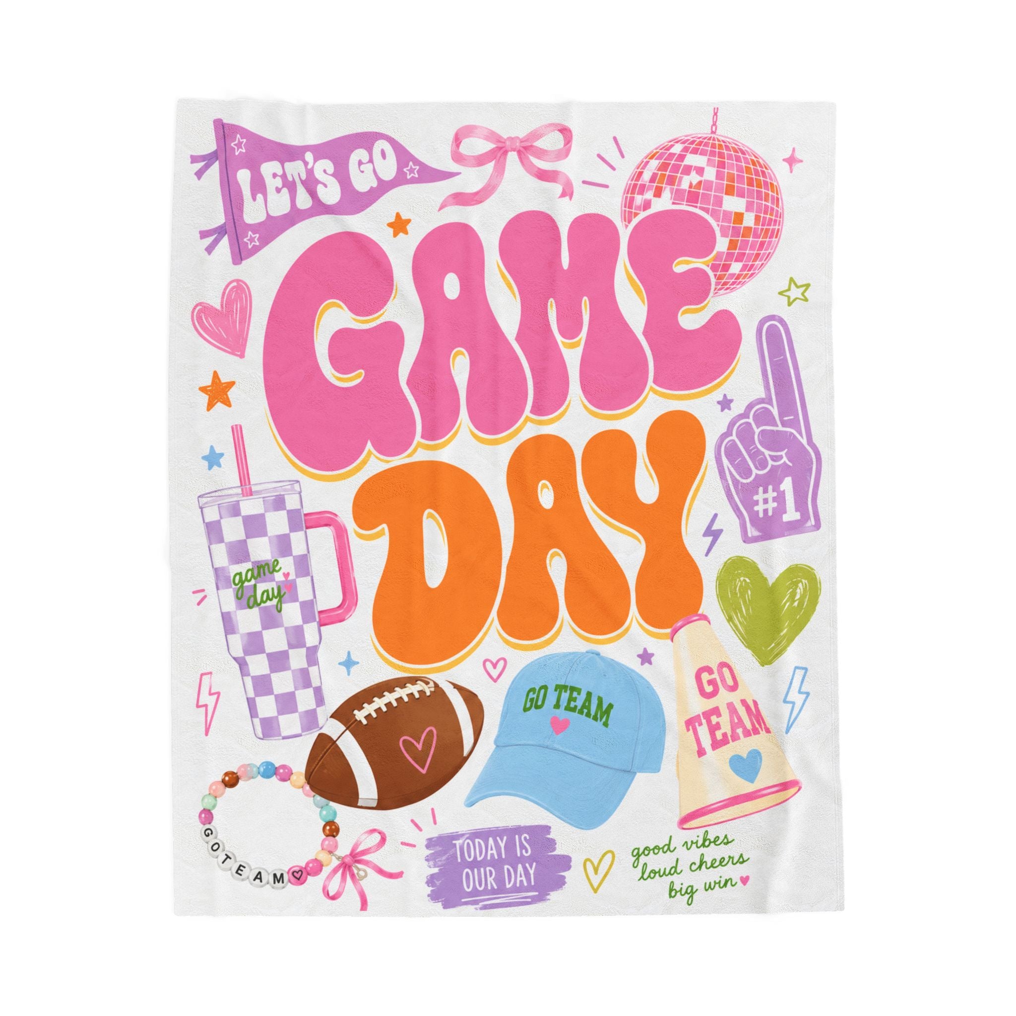 Game Day Velveteen Plush Blanket Teen Girl, Sports Fan Collage Blanket College Girl, Groovy Football Game Day Blanket, Teenage Girl Football