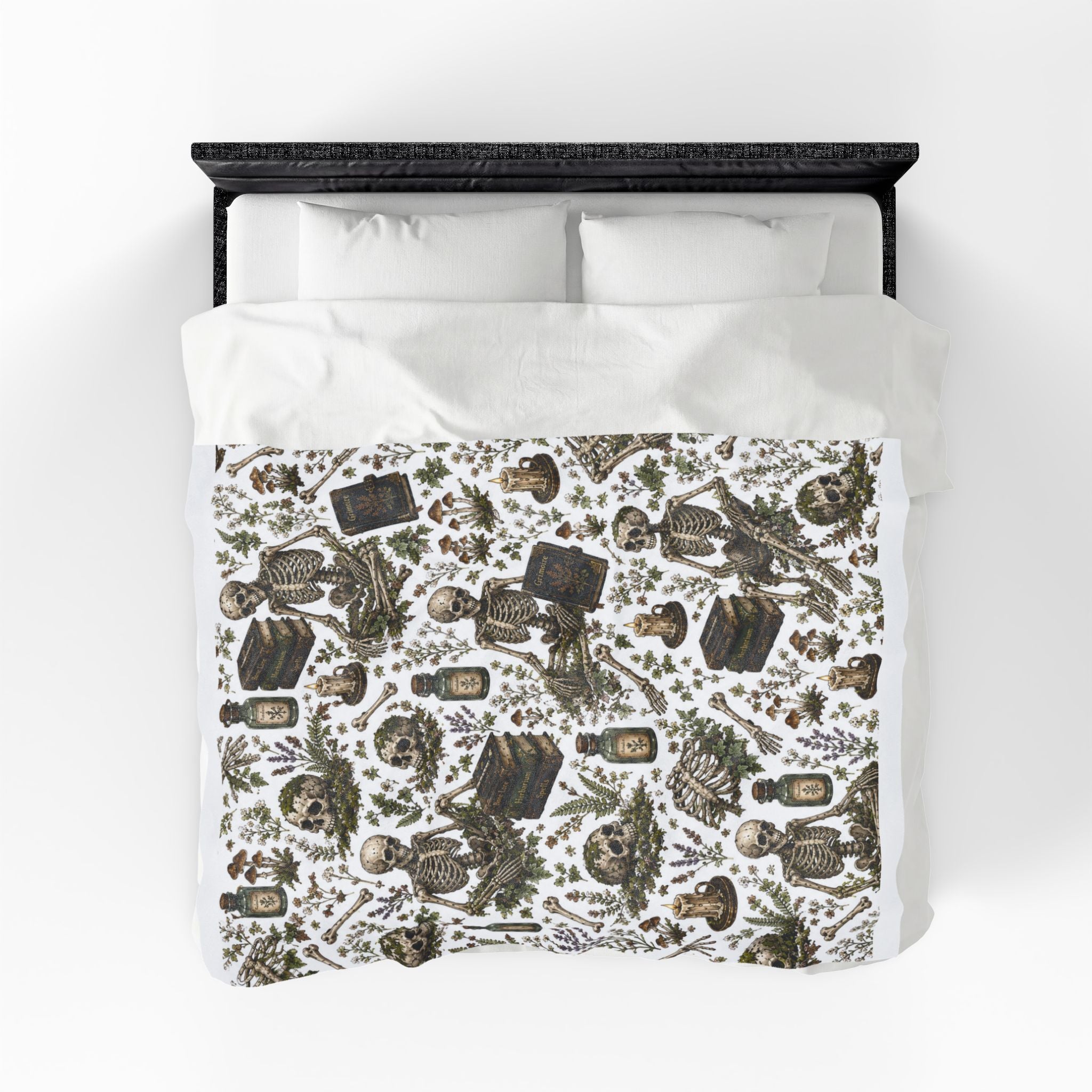 Skeleton Botanicals Velveteen Blanket | Occult Apothecary Pattern