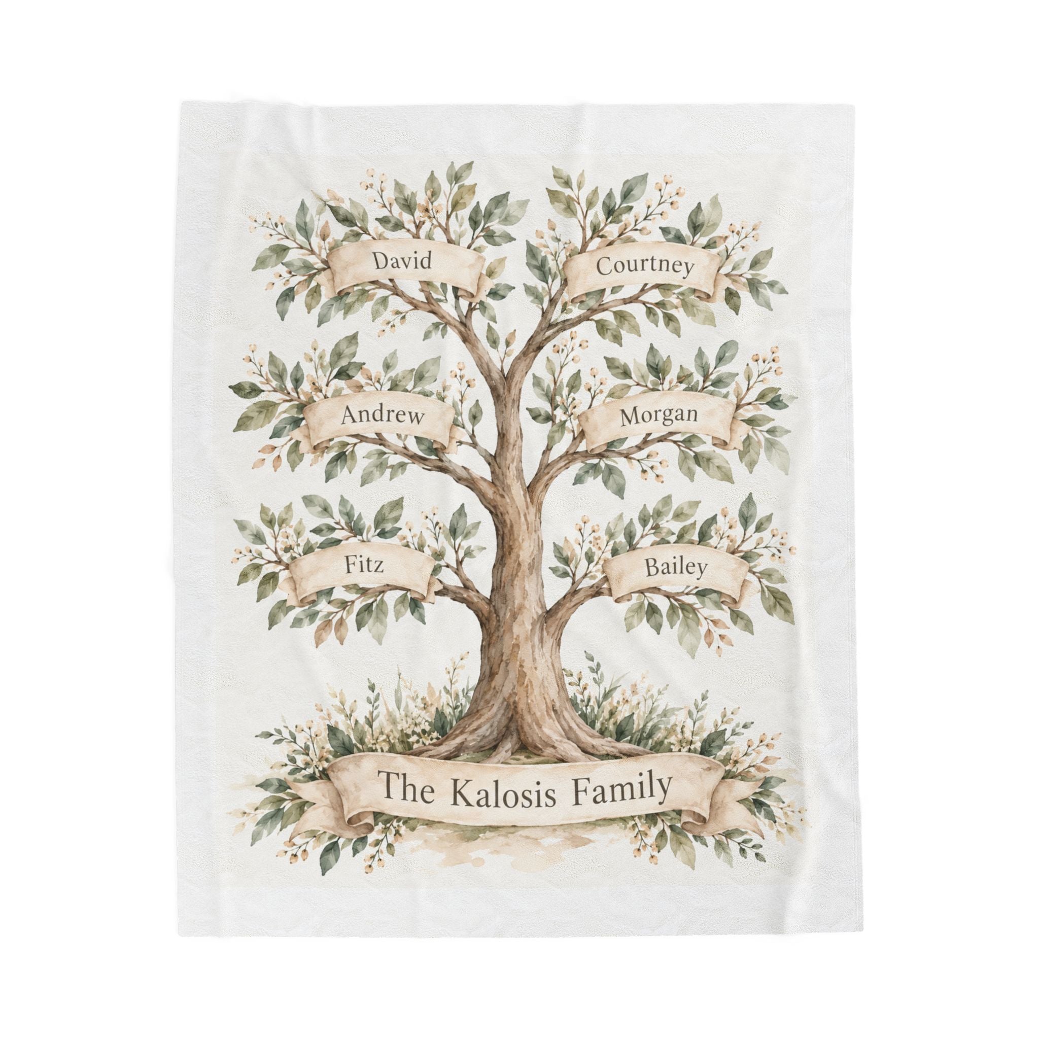Personal Family Tree Blanket, Velveteen Family Tree Gift, Custom Names Family Tree Blanket, Personalized Gift for Grandma, Christmas Present