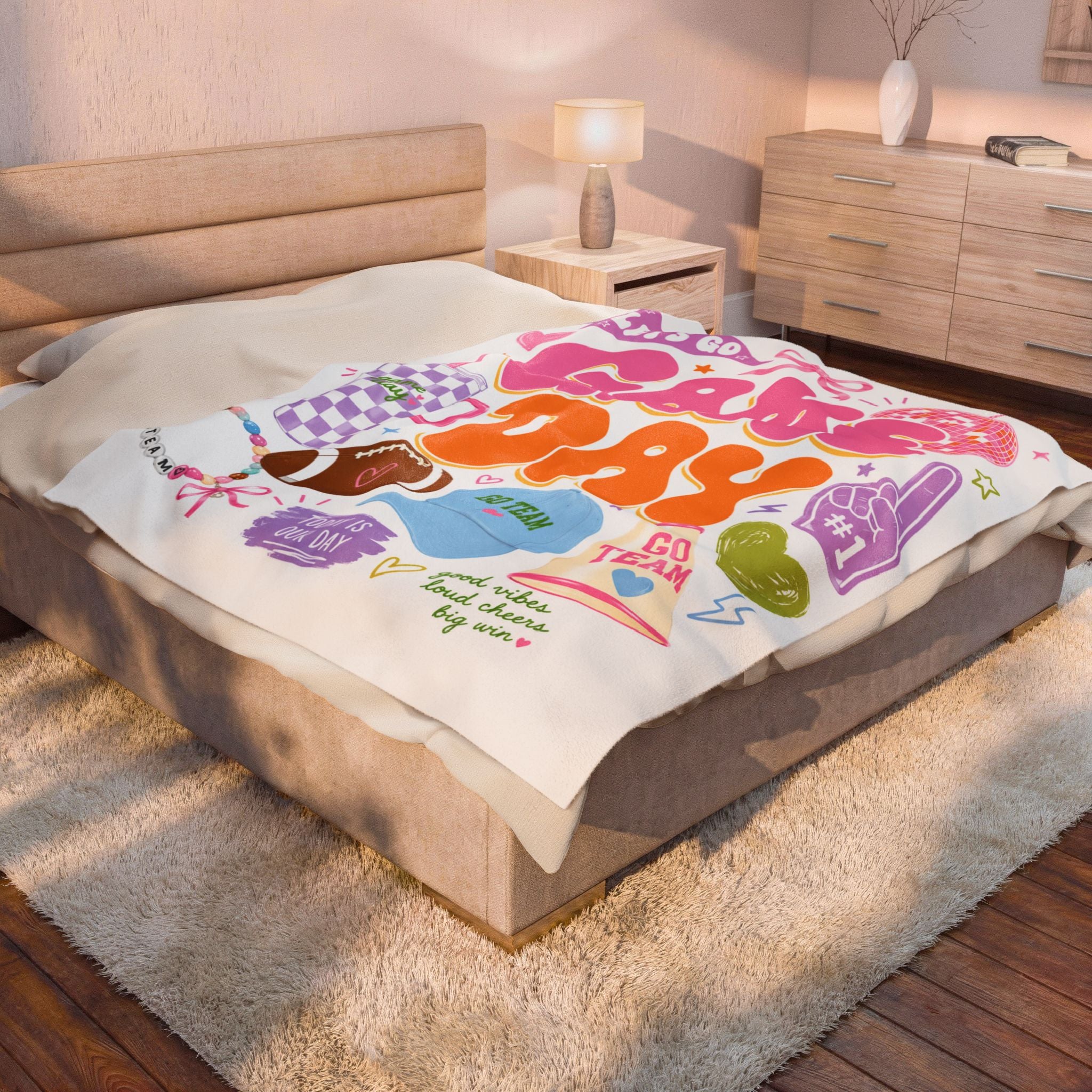 Game Day Velveteen Plush Blanket Teen Girl, Sports Fan Collage Blanket College Girl, Groovy Football Game Day Blanket, Teenage Girl Football