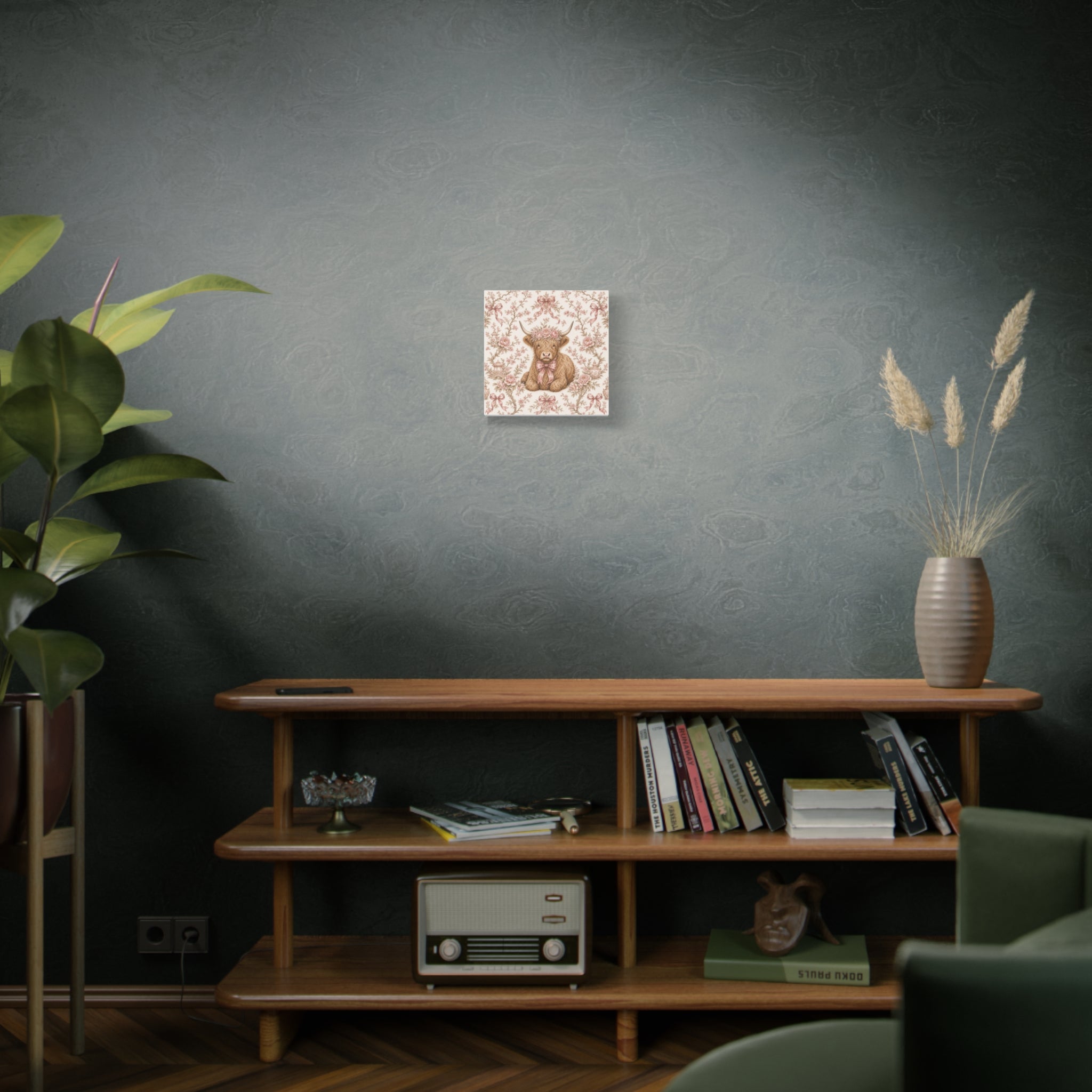 Floral Highland Cow Canvas | Matte Stretched Wall Art