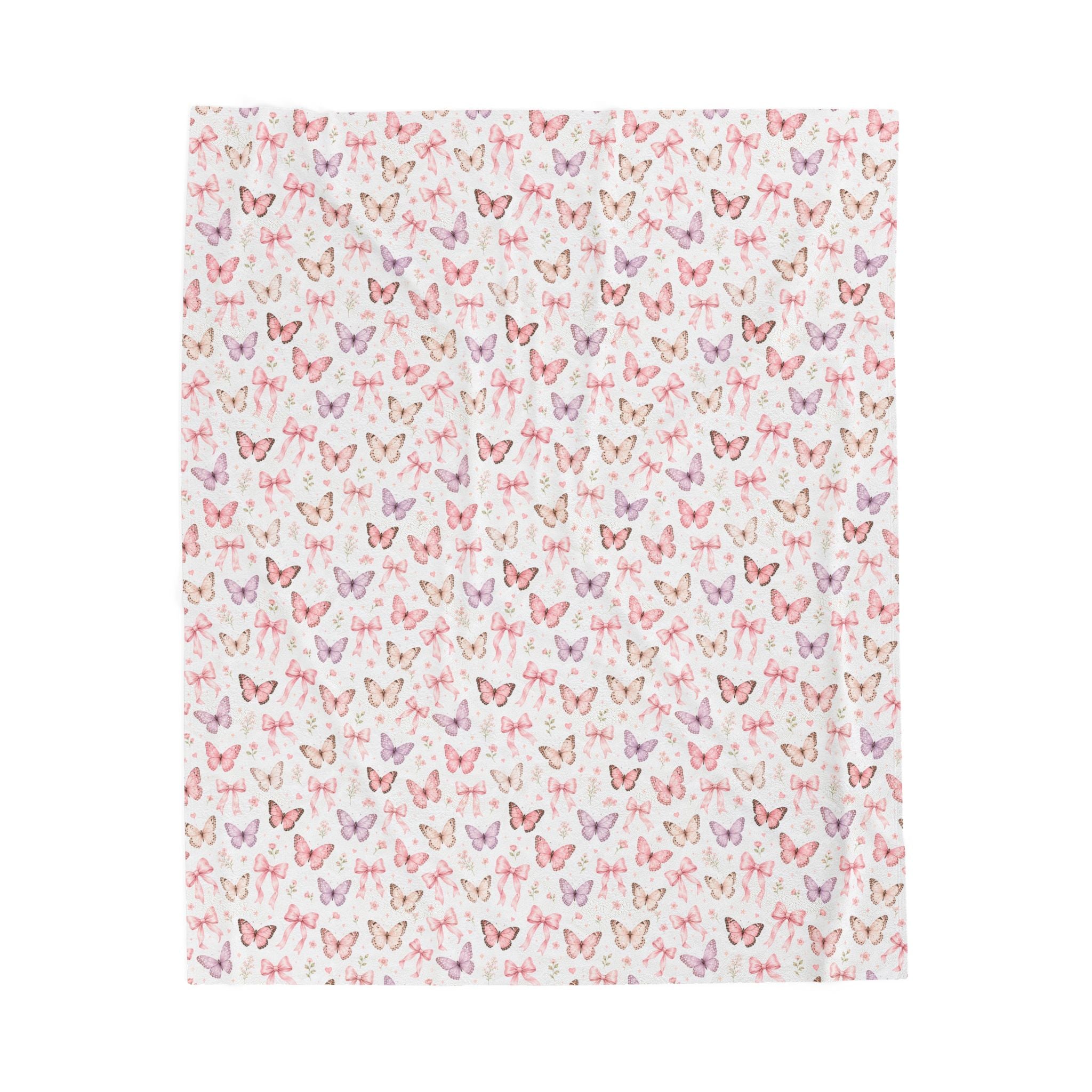 Pink Watercolor Butterflies Velveteen Plush Blanket | Floral Butterfly Pattern