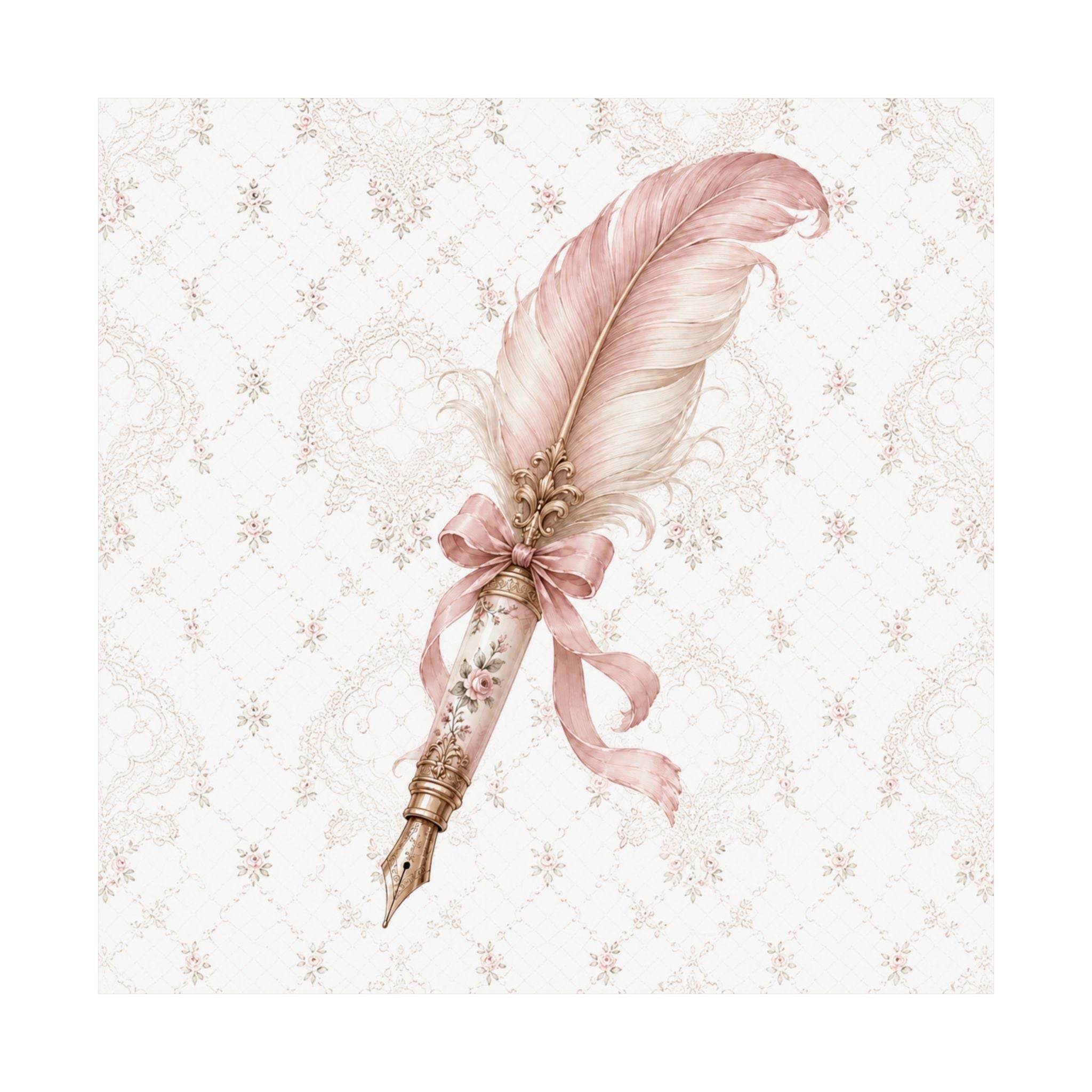 Vintage Pink Feather Quill Matte Vertical Poster | Shabby Chic Wall Art