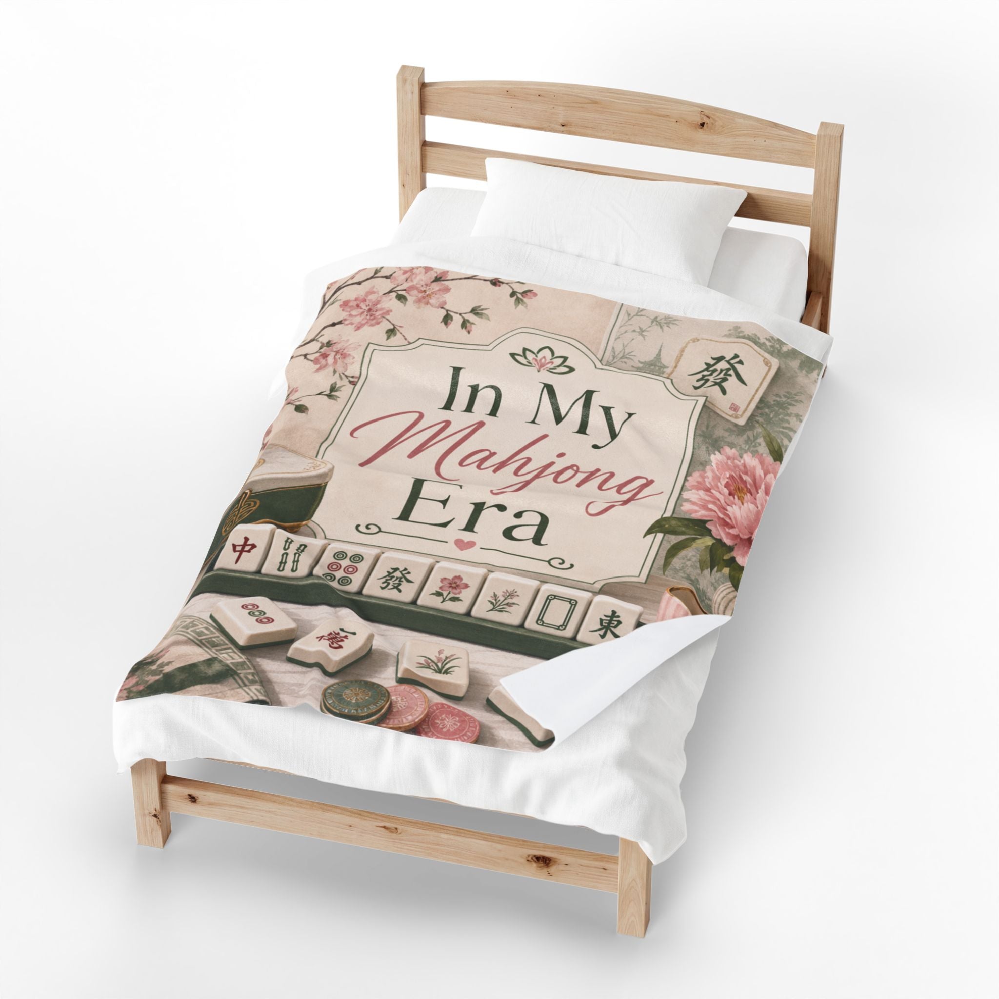 In My Mahjong Era Velveteen Blanket | Mahjong Tiles Floral Cozy Throw
