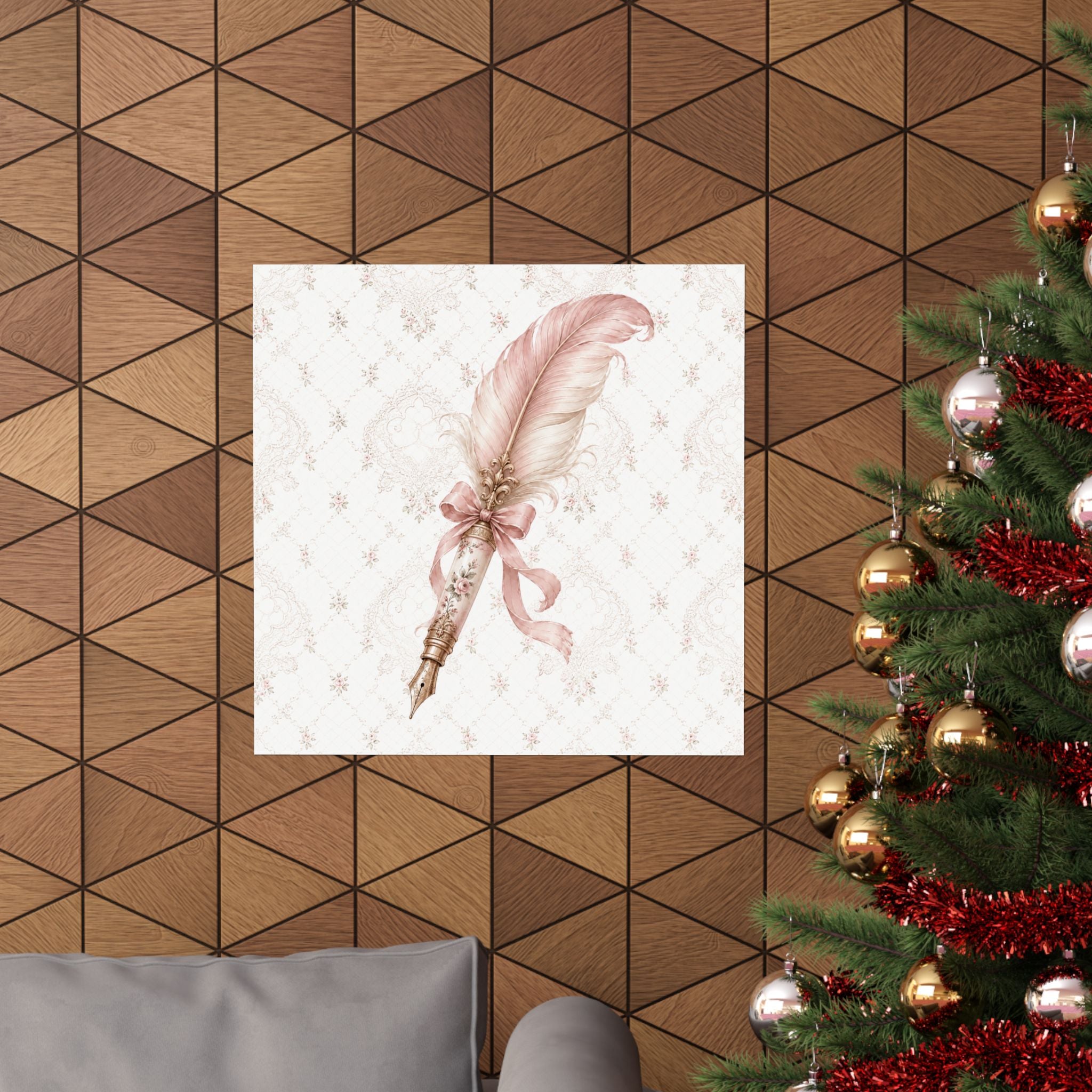 Vintage Pink Feather Quill Matte Vertical Poster | Shabby Chic Wall Art
