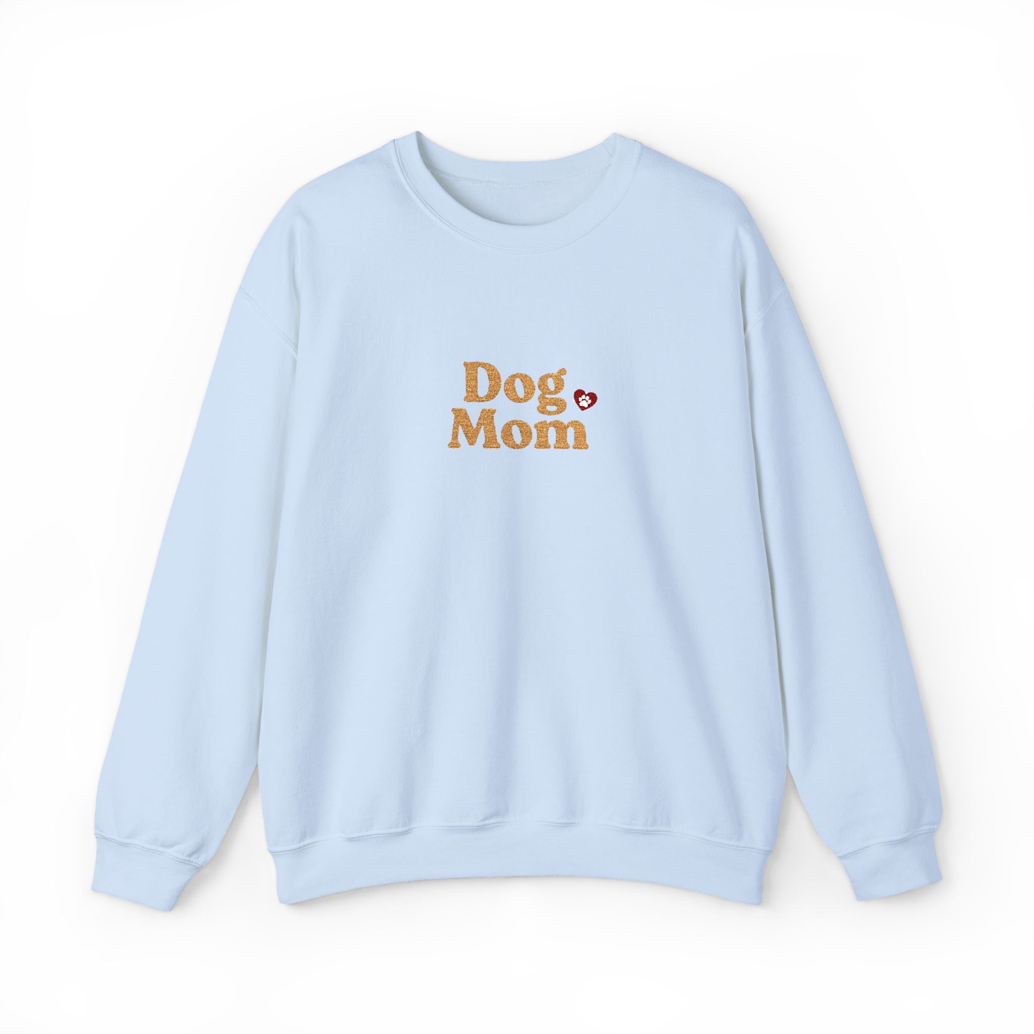Dog Mom Embroidered Crewneck Sweatshirt with Paw Print Heart Design, Cozy Gift for Dog Moms and Mamas