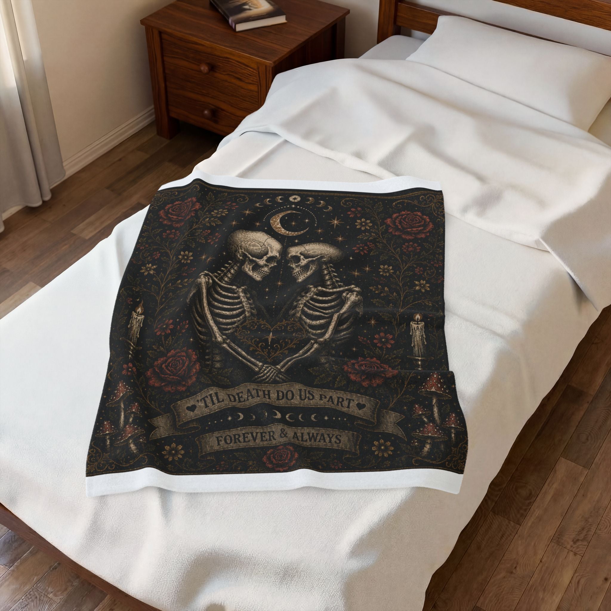 Til Death Do Us Part Skeleton Blanket, Goth Couple Wedding Gift Idea, Skeleton Lovers Wedding Blanket, Spooky Goth Couple Anniversary Gift