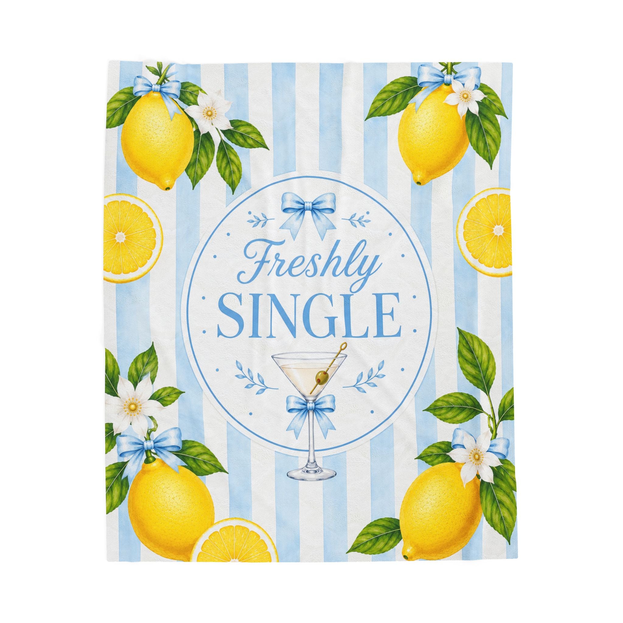 Freshly Single Lemon Martini Velveteen Plush Blanket | Lemonade Stripes