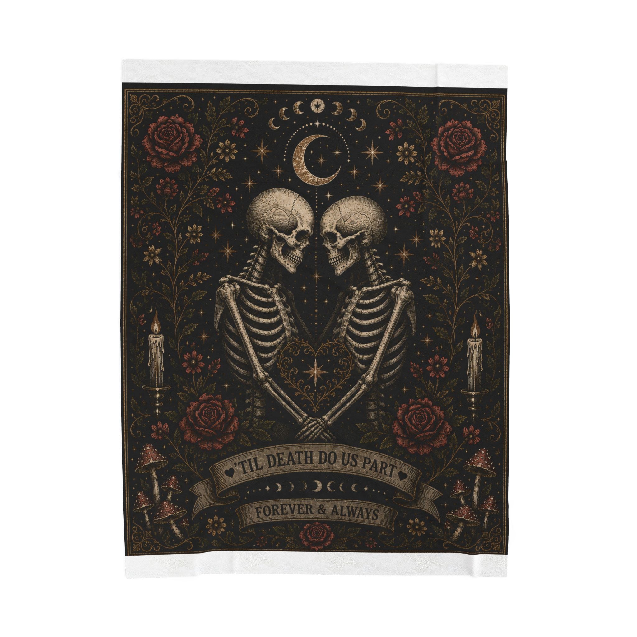 Til Death Do Us Part Skeleton Blanket, Goth Couple Wedding Gift Idea, Skeleton Lovers Wedding Blanket, Spooky Goth Couple Anniversary Gift