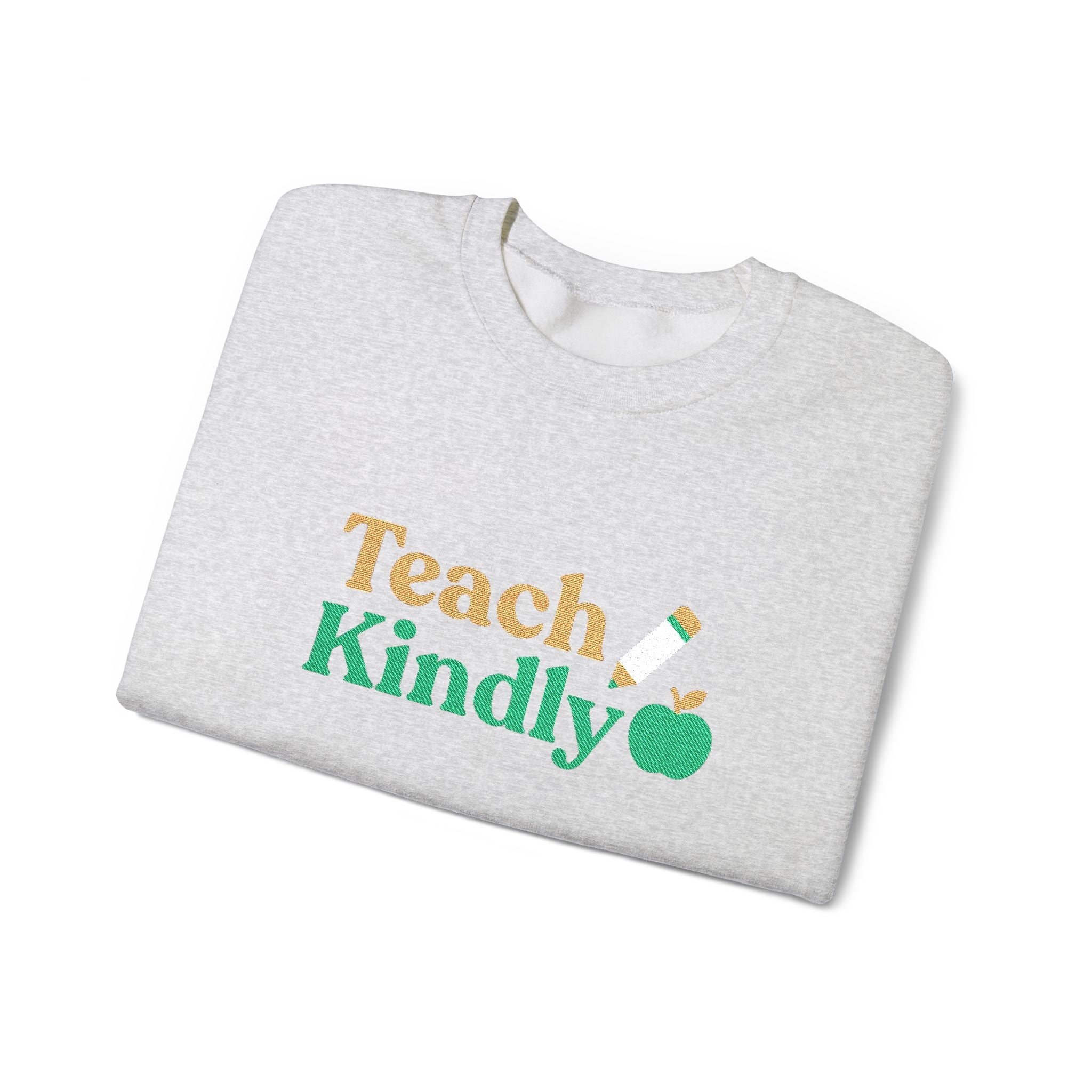 Embroidered Teacher Crewneck Sweatshirt with Teach Kindly Pencil and Apple Design for Teacher Appreciation