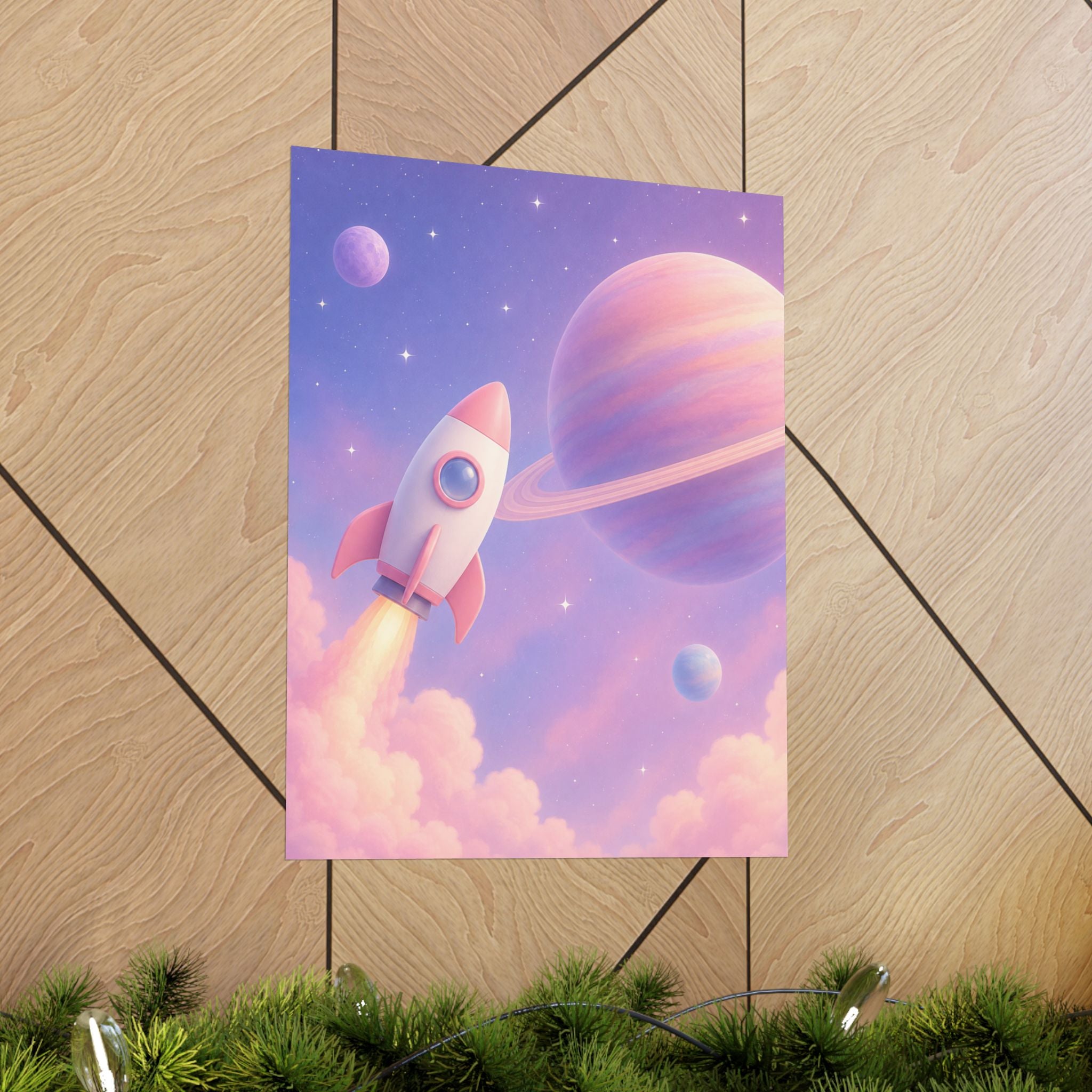 Pastel Rocket Space Poster, Pastel Outerspace Rocket Wall Art, Space Decor Girl Room, Girl Rocket Nursery