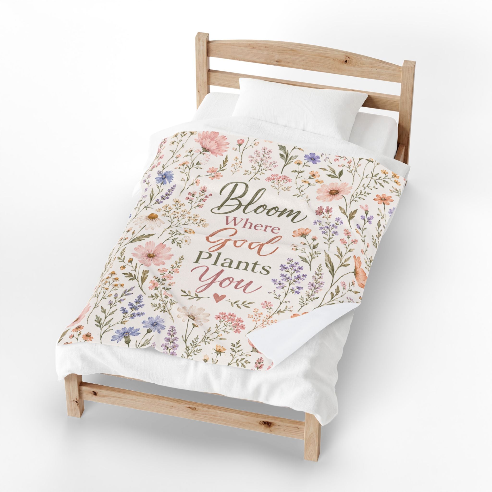 Bloom Where God Plants You Velveteen Plush Blanket | Floral Scripture Throw