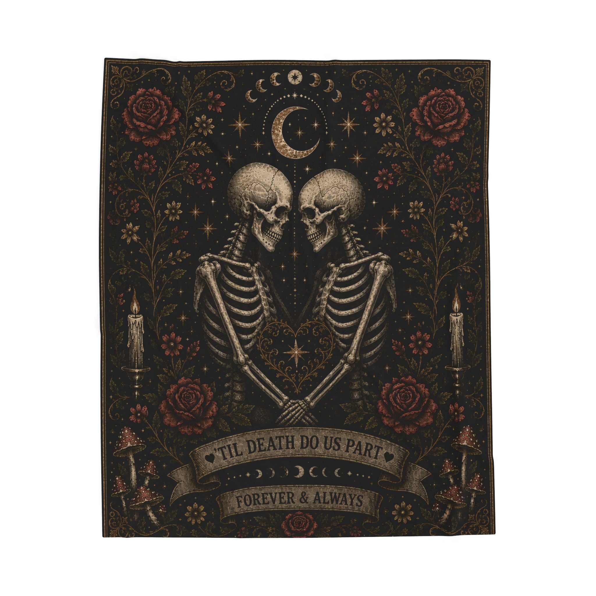 Til Death Do Us Part Skeleton Blanket, Goth Couple Wedding Gift Idea, Skeleton Lovers Wedding Blanket, Spooky Goth Couple Anniversary Gift