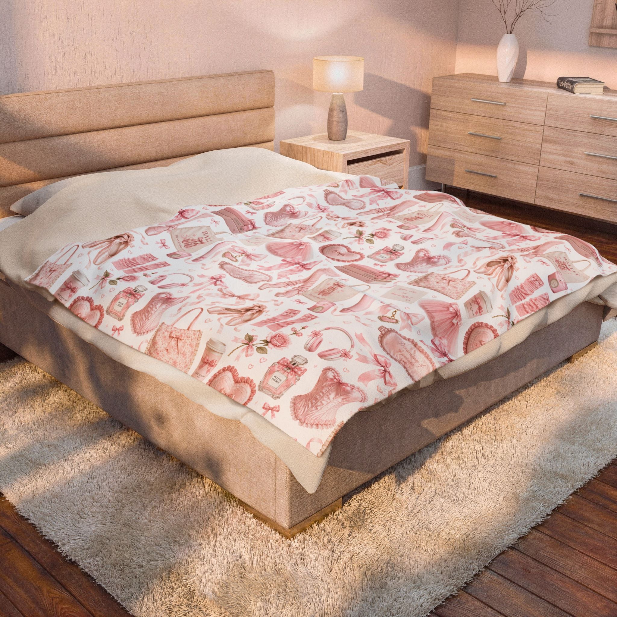 Pink Ballet Aesthetic Velveteen Plush Blanket