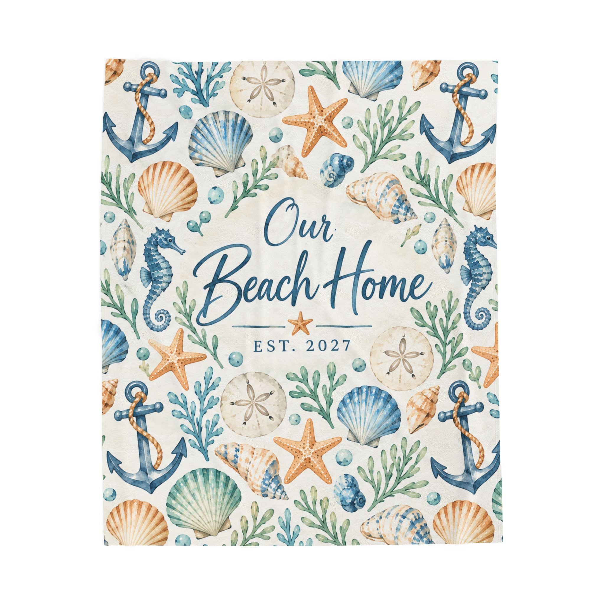 Our Beach Home Velveteen Plush Blanket, New Beach Home Gift, House Warming Gift Coastal Home, Custom Beach Home Decor, Cozy Nautical Blanket