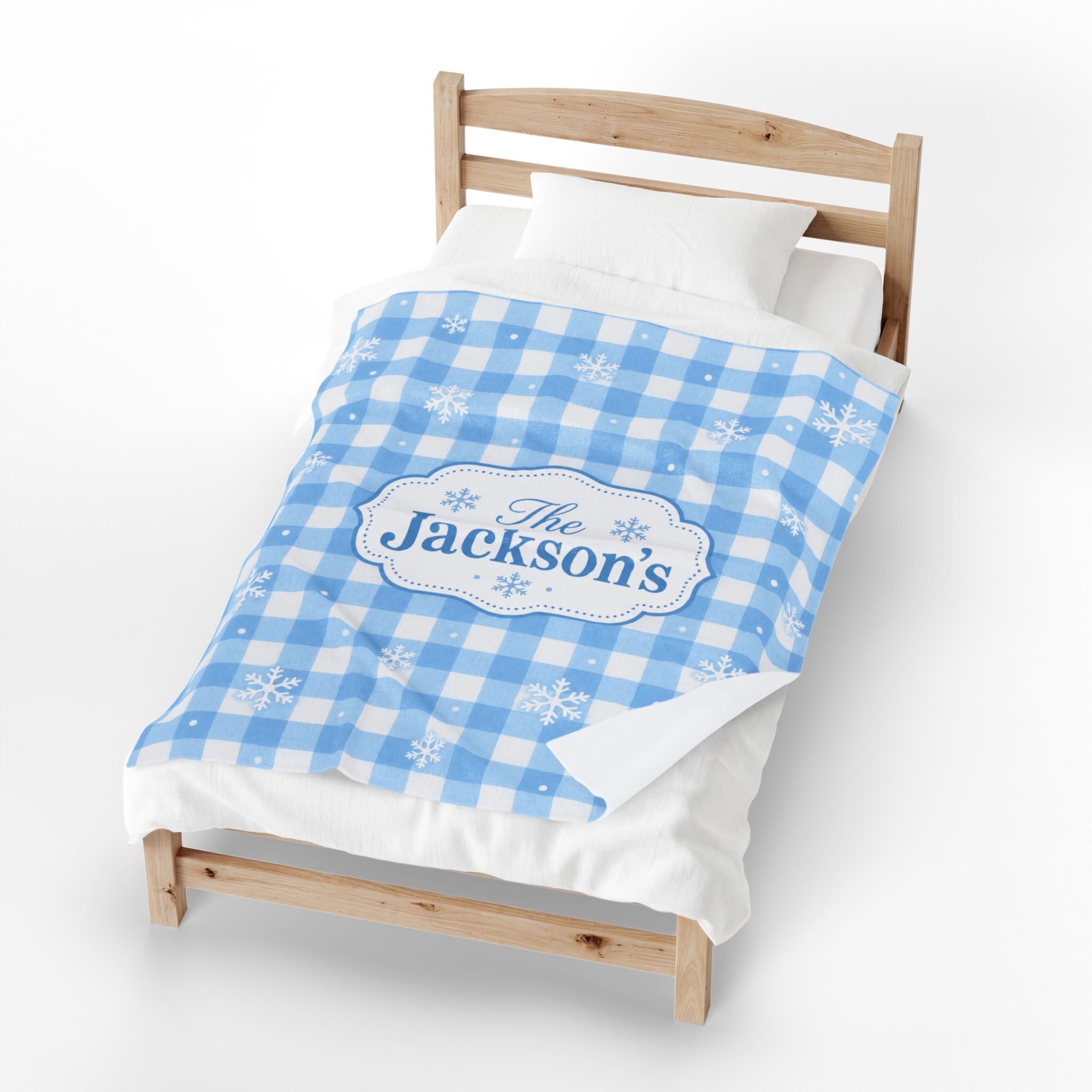 Custom Name Winter Snowflake Velveteen Plush Blanket, Personalized Winter Throw, Winter Wonderland Family Gift Idea, Ski House Blanket Gift
