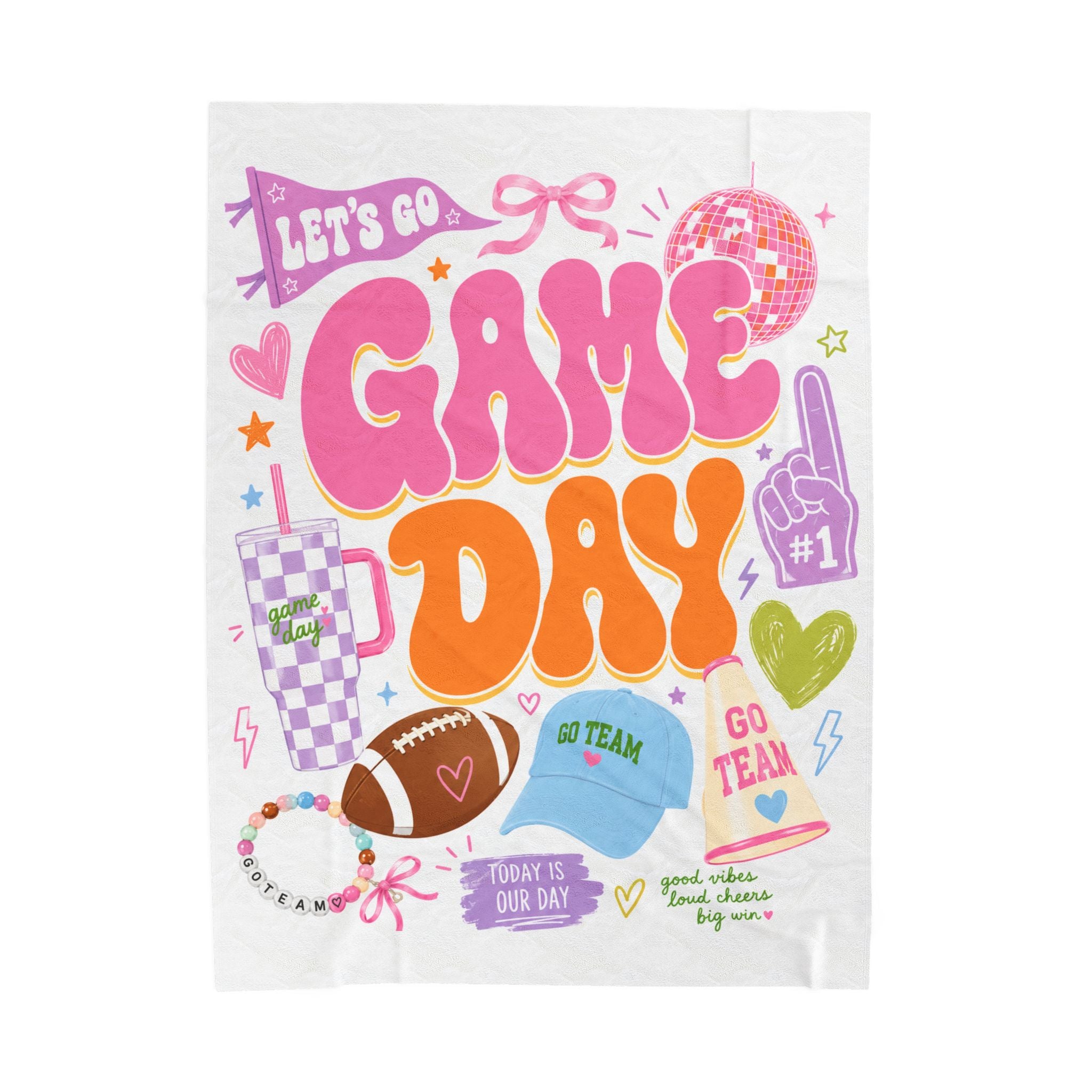 Game Day Velveteen Plush Blanket Teen Girl, Sports Fan Collage Blanket College Girl, Groovy Football Game Day Blanket, Teenage Girl Football