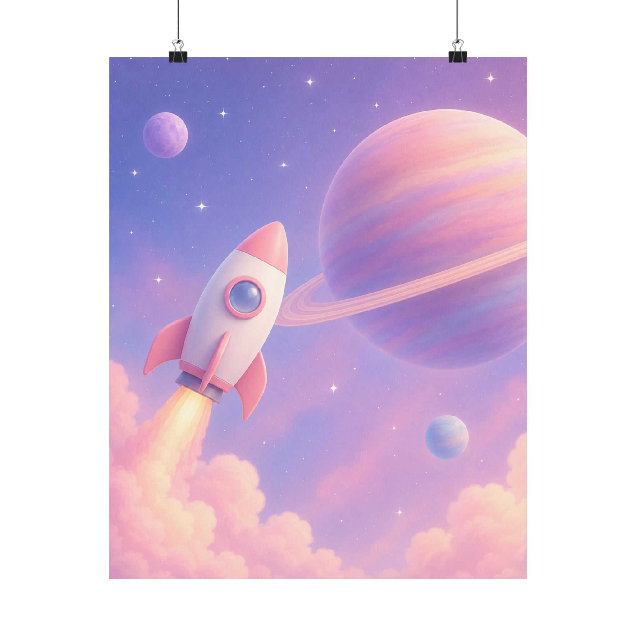 Pastel Rocket Space Poster, Pastel Outerspace Rocket Wall Art, Space Decor Girl Room, Girl Rocket Nursery