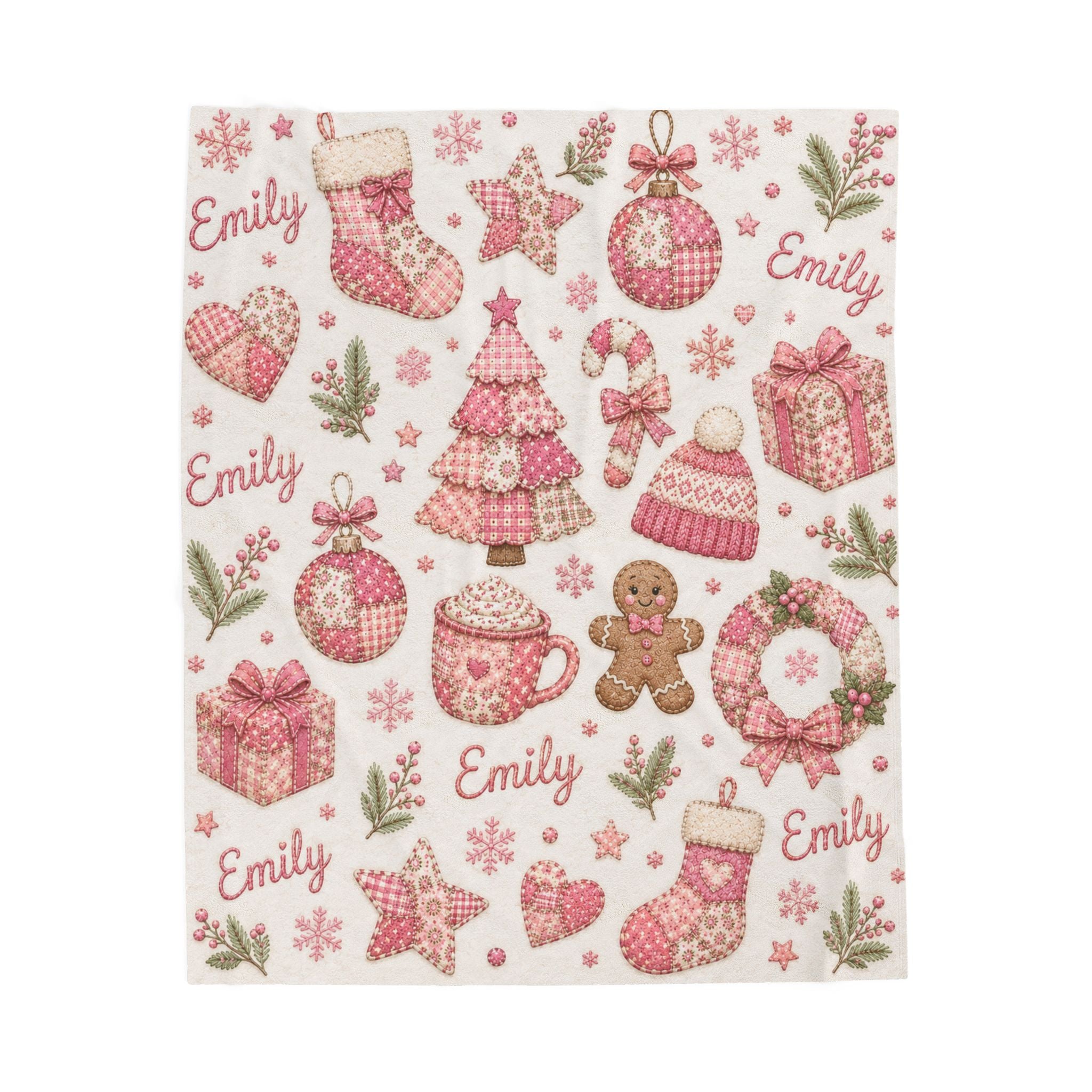 Pink Christmas Cookies pattern Velveteen Plush Blanket | Personalized name option