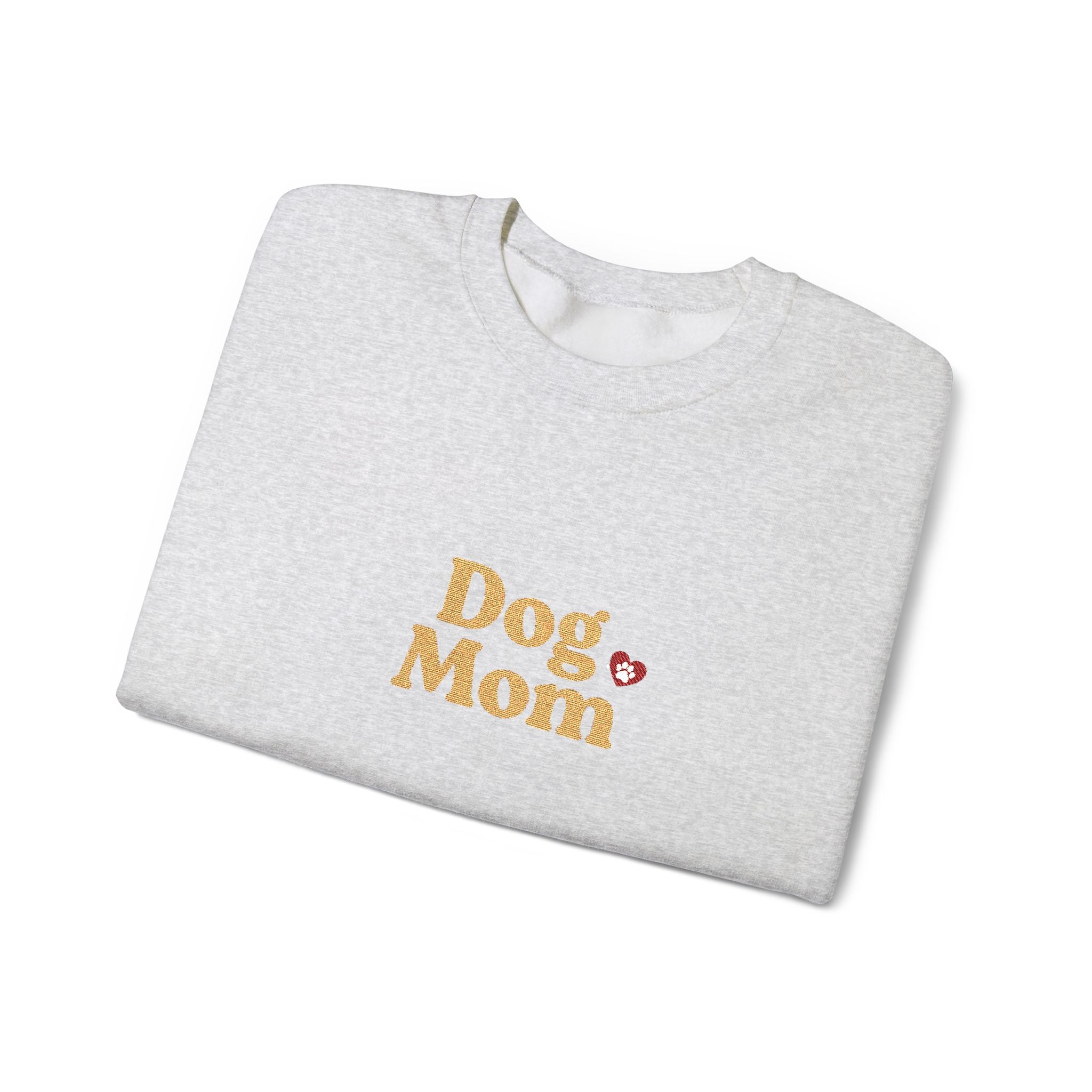Dog Mom Embroidered Crewneck Sweatshirt with Paw Print Heart Design, Cozy Gift for Dog Moms and Mamas