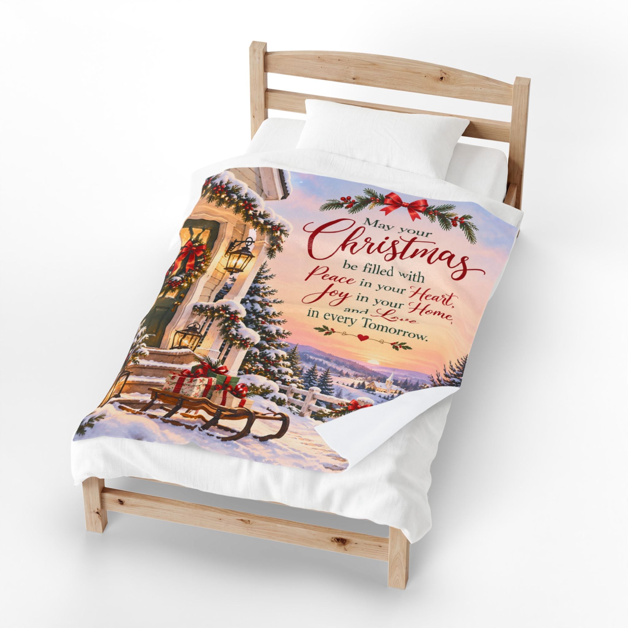 May Your Christmas Be Filled With Peace Velveteen Plush Blanket, Christmas Season Blanket, Christmas Decor, Christmas Blanket Gift, Cozy