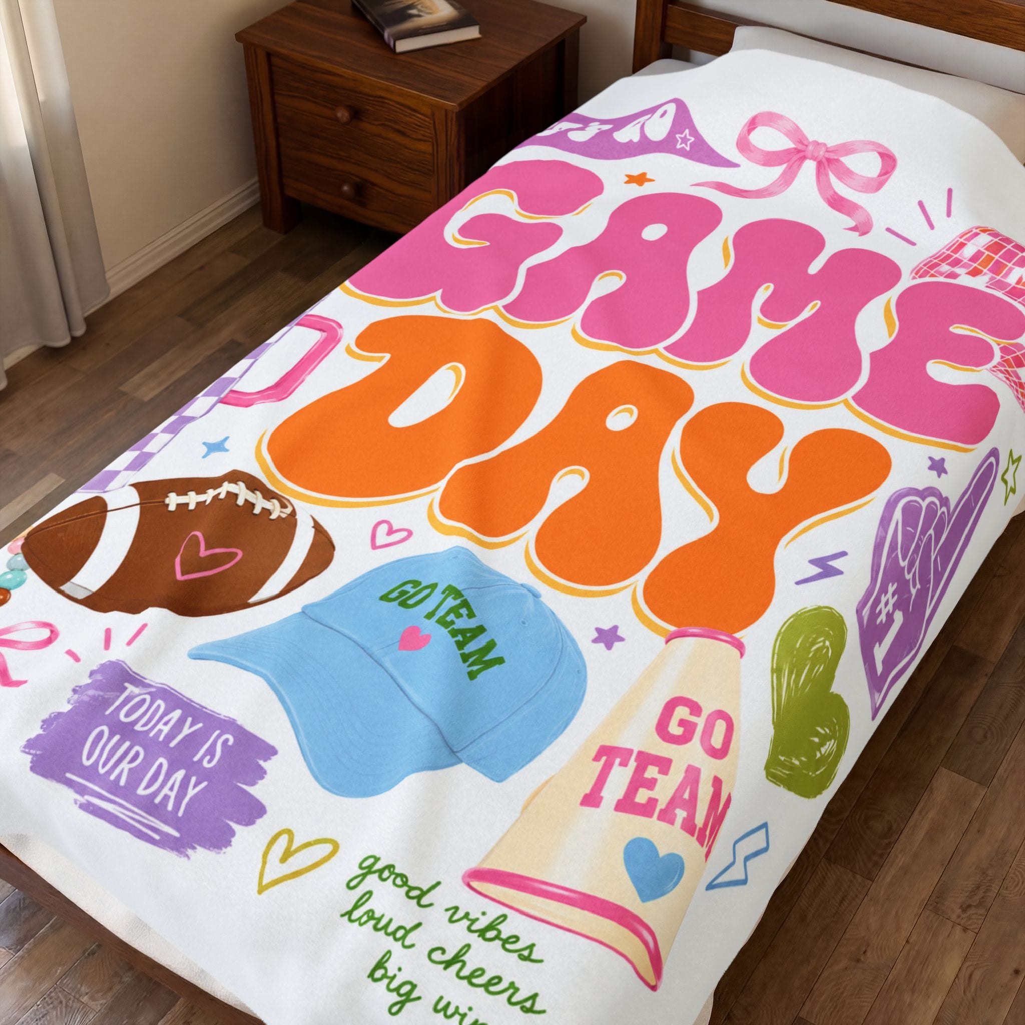 Game Day Velveteen Plush Blanket Teen Girl, Sports Fan Collage Blanket College Girl, Groovy Football Game Day Blanket, Teenage Girl Football