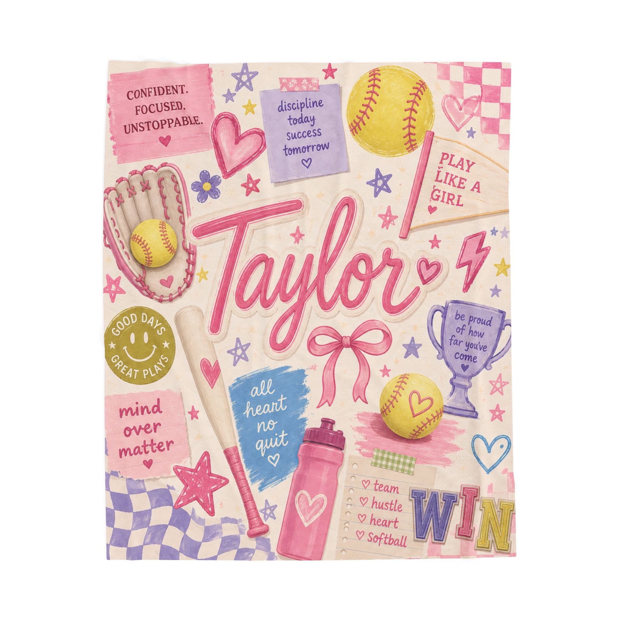 Custom Name Softball Cozy Blanket For Girl, Teen Girl Softball Player Blanket, Personalized Softball Player Gift For Her, Girl Softball Gift