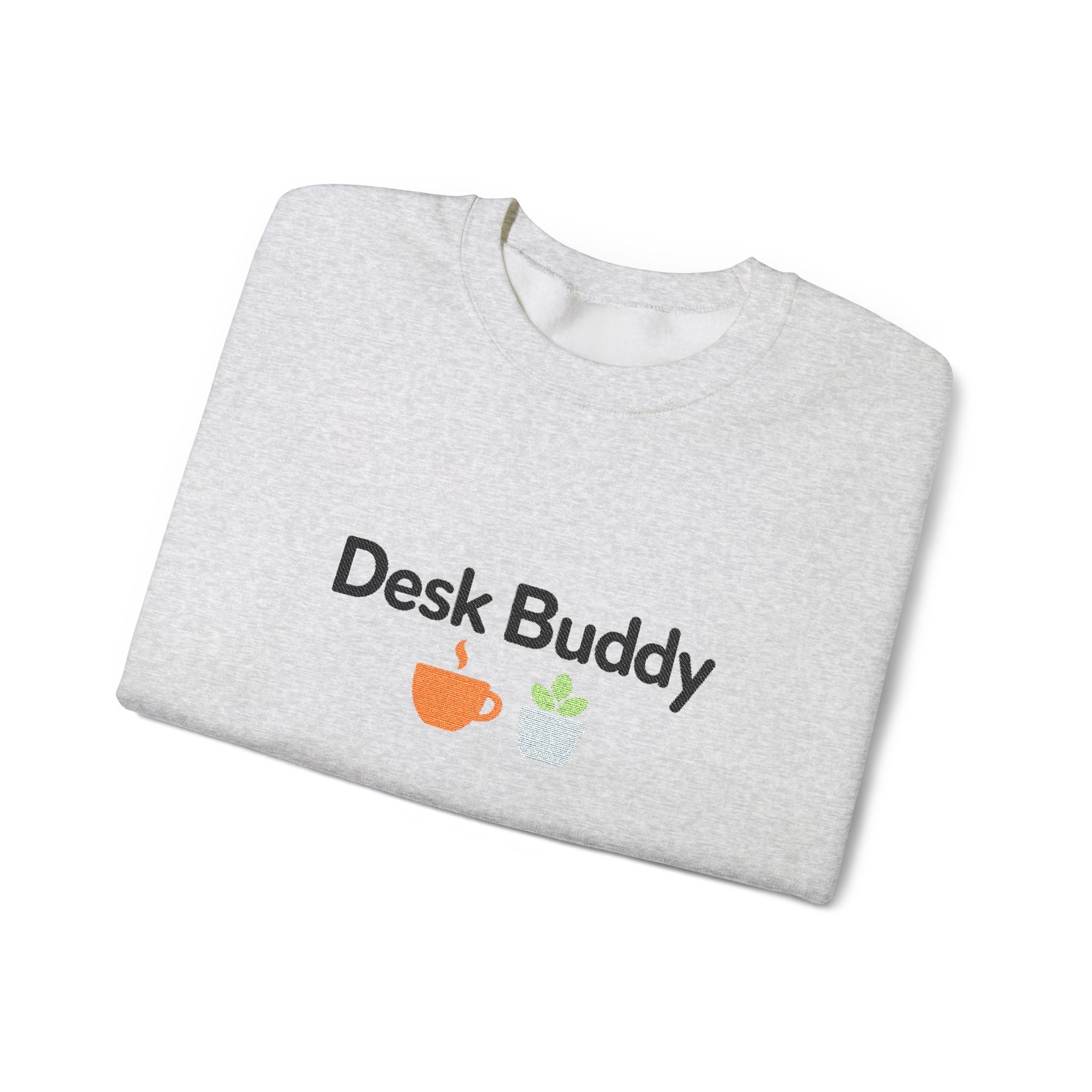 Desk Buddy Embroidered Crewneck Sweatshirt with Coffee Mug and Plant Design, Desk Buddy Gifts for Coworkers