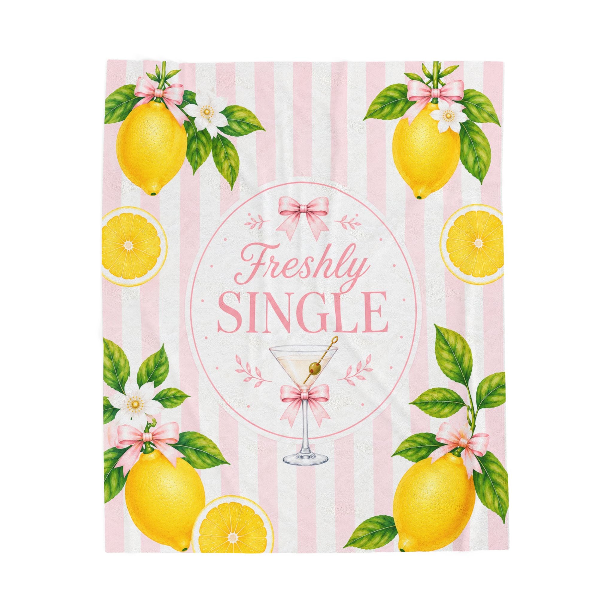 Freshly Single Lemon Floral Velveteen Blanket | Pink Stripes, Martini Design