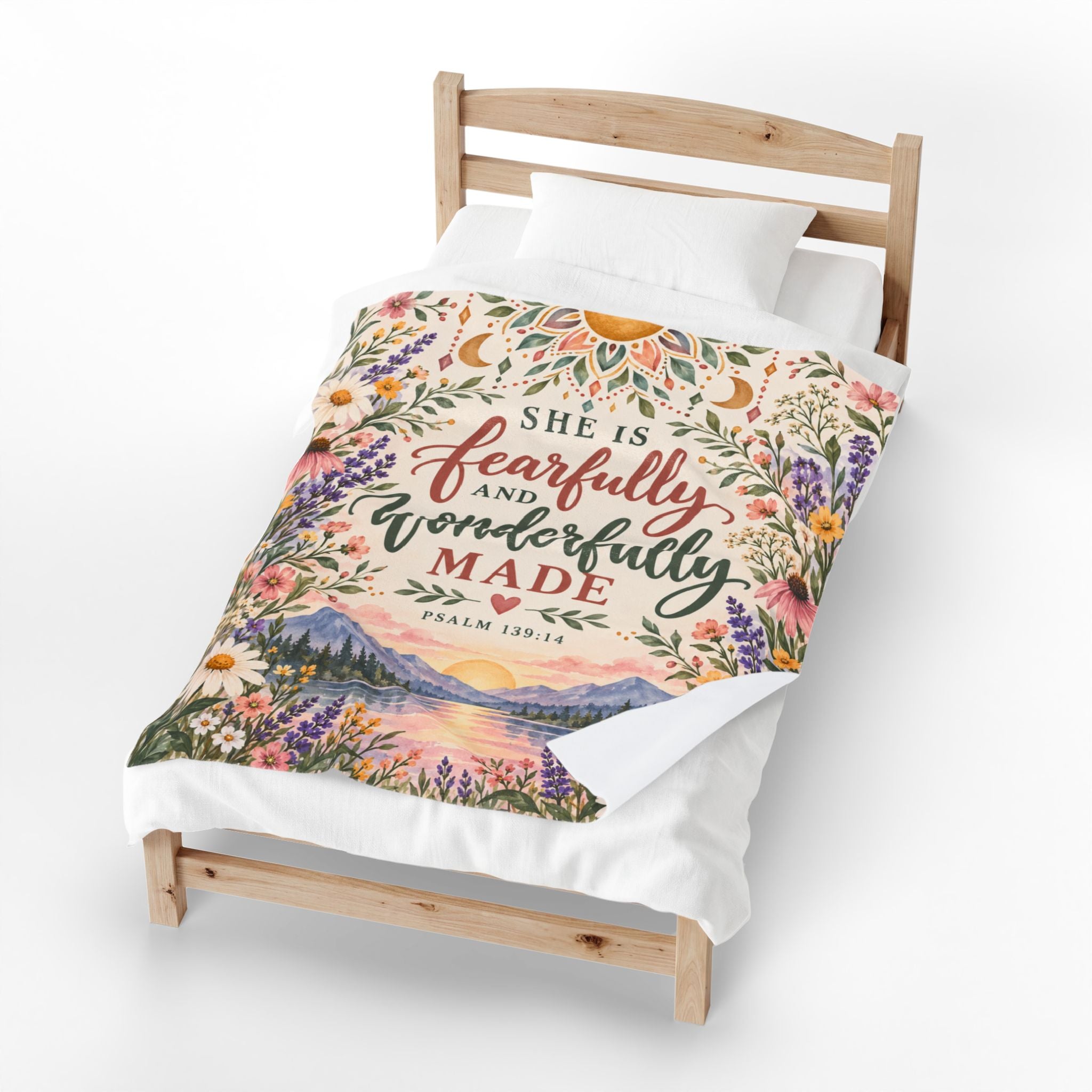 She Is Fearfully and Wonderfully Made Plush Blanket | Psalm Verse Gift | Christian Blanket Gift | Wildflower Bible Verse Blanket For Women