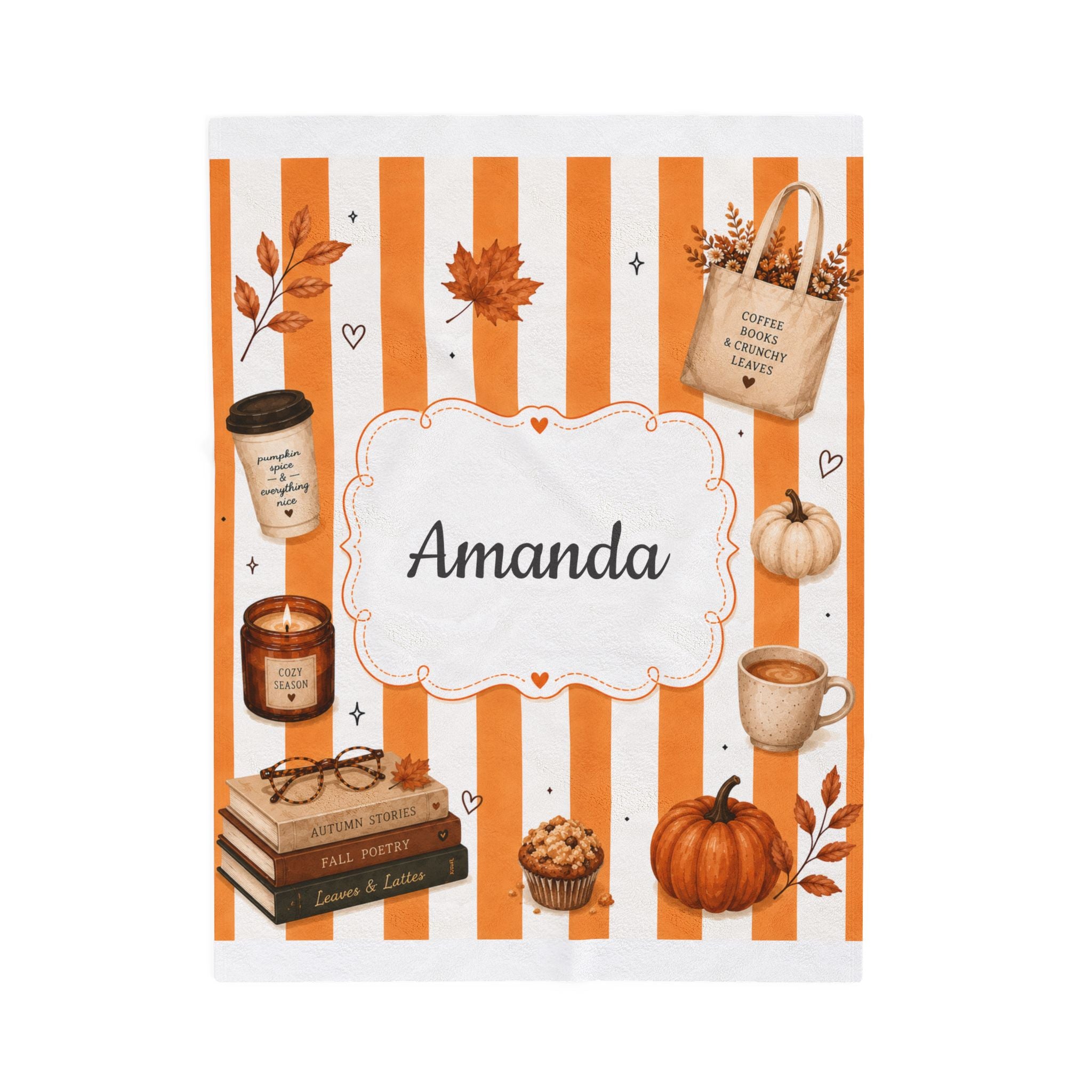 Personalized Autumn Cozy Velveteen Plush Blanket | Personalized Name Fall Throw