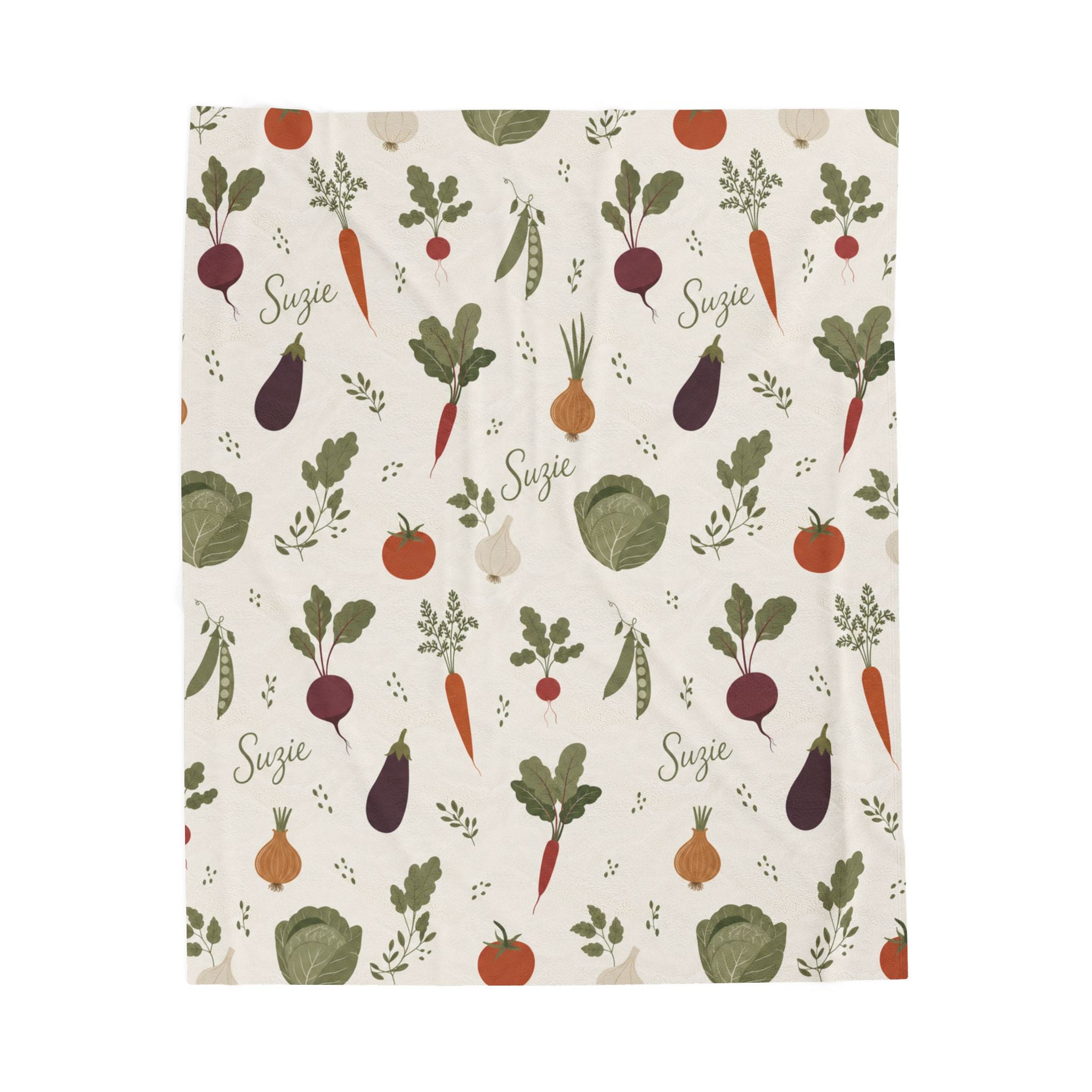Personalized Garden Vegetables Velveteen Blanket | Carrot Beet Tomato Pattern