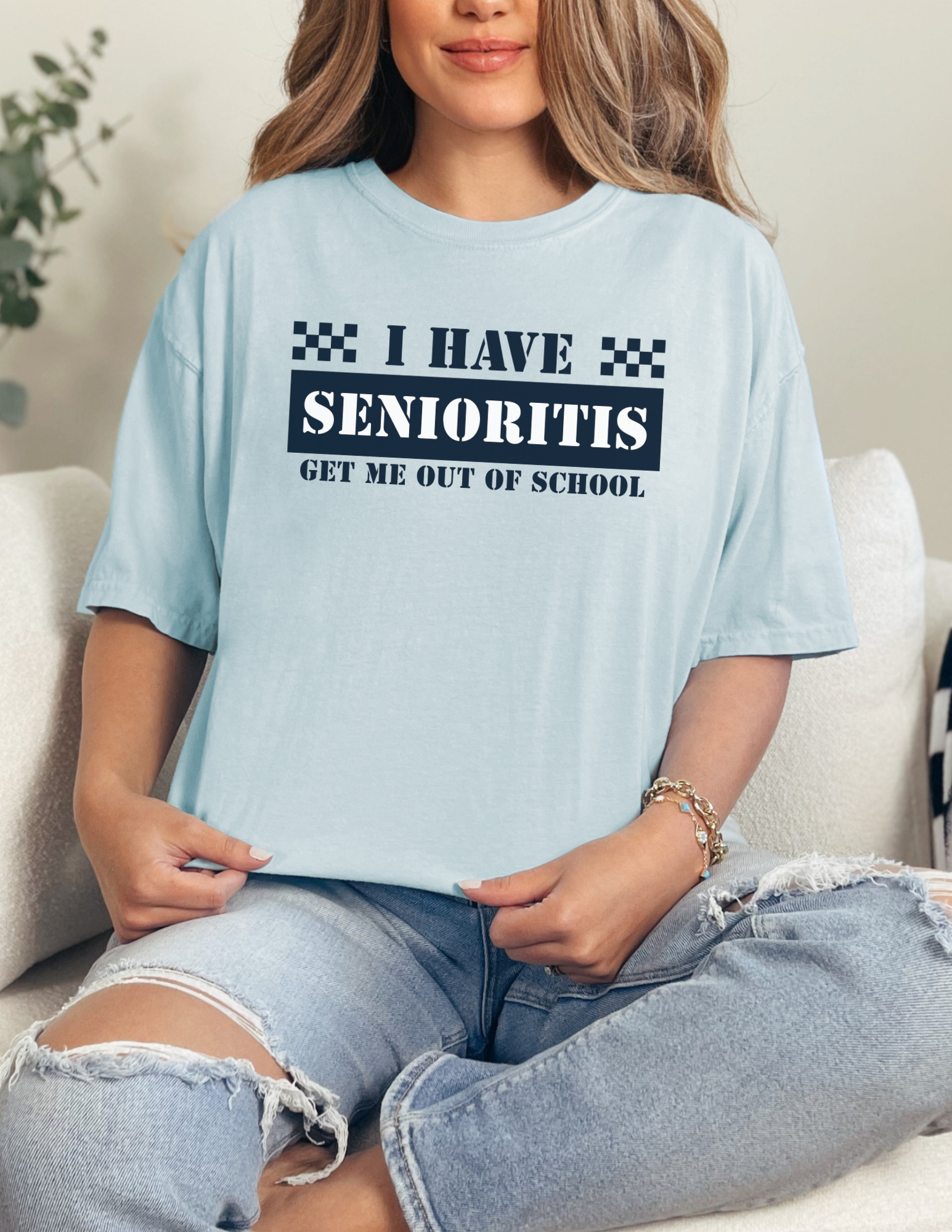 Checkered Senioritis Shirt- Comfort Colors Shirt