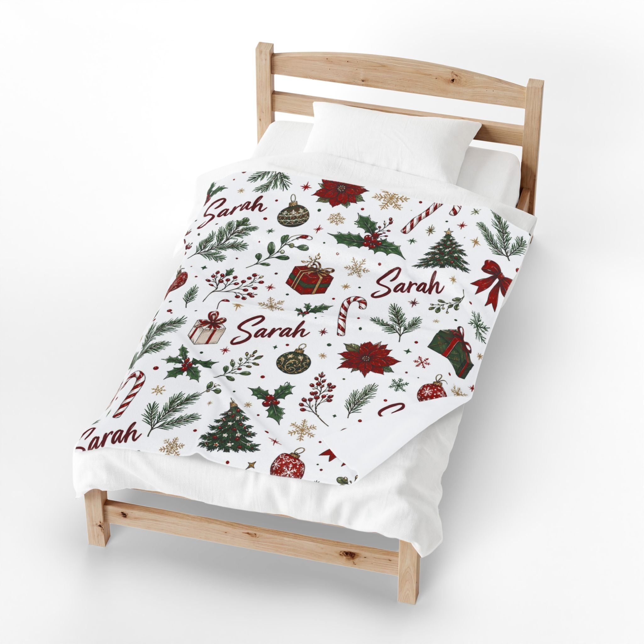 Personalized Christmas Velveteen Cozy Blanket, Custom Name Holiday Blanket, Personalized Family Christmas Gift, Secret Santa Gift, Coworker