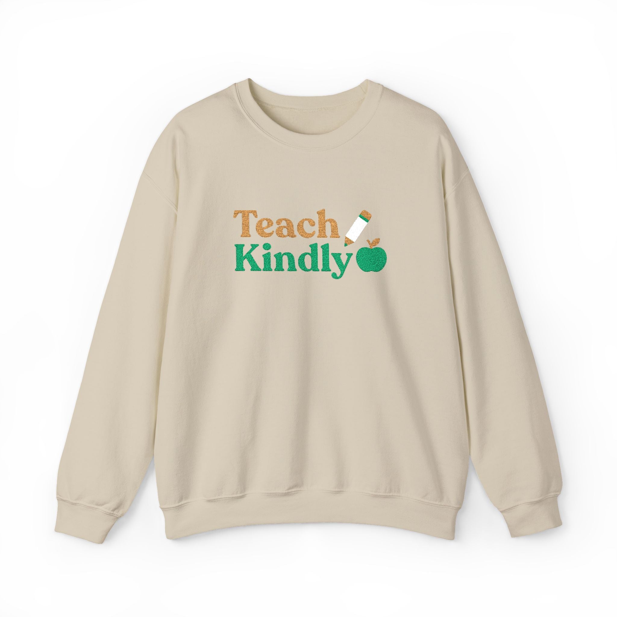 Embroidered Teacher Crewneck Sweatshirt with Teach Kindly Pencil and Apple Design for Teacher Appreciation