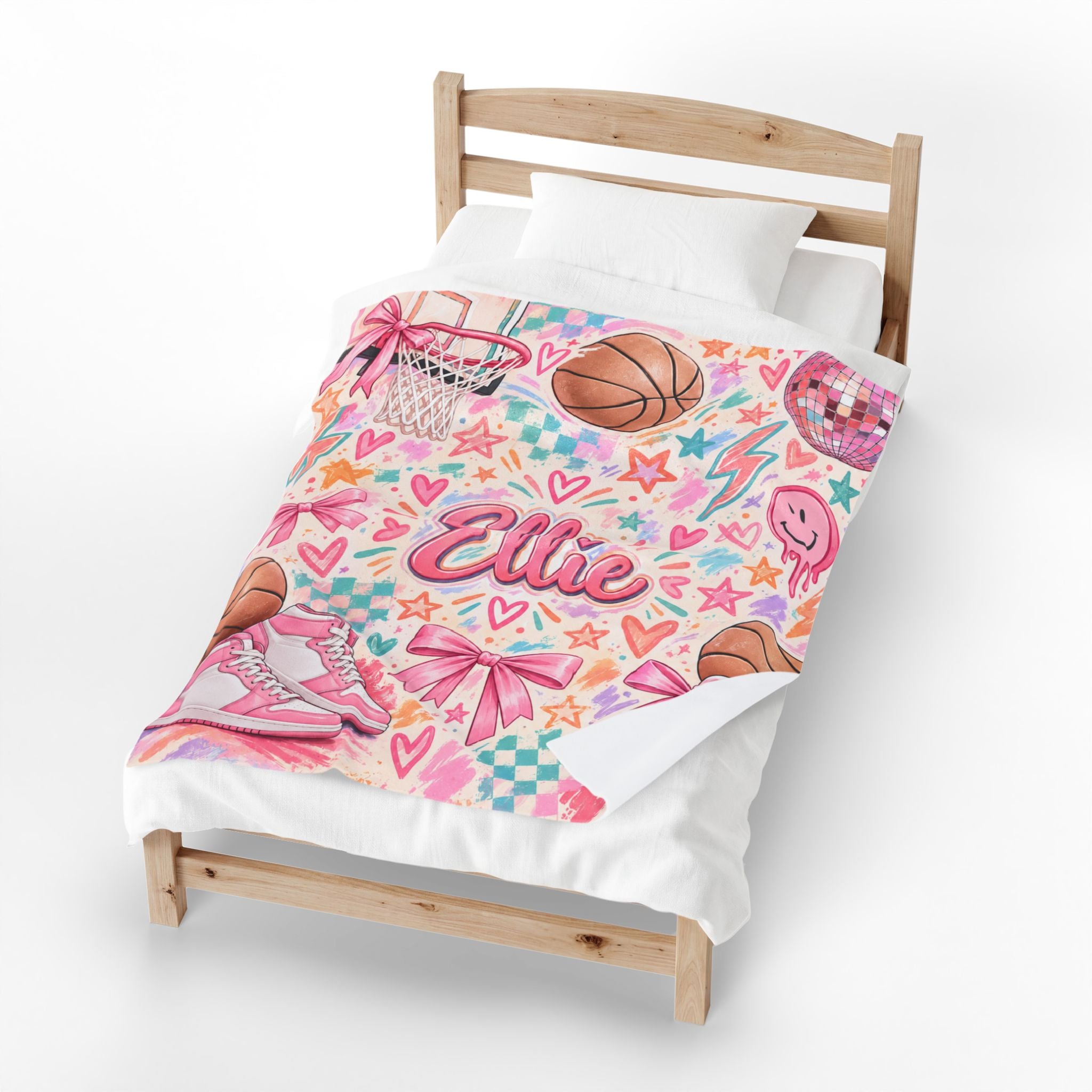 Personalized Basketball Plush Cozy Blanket For Girl | Custom Name Basketball Blanket Gift For Her