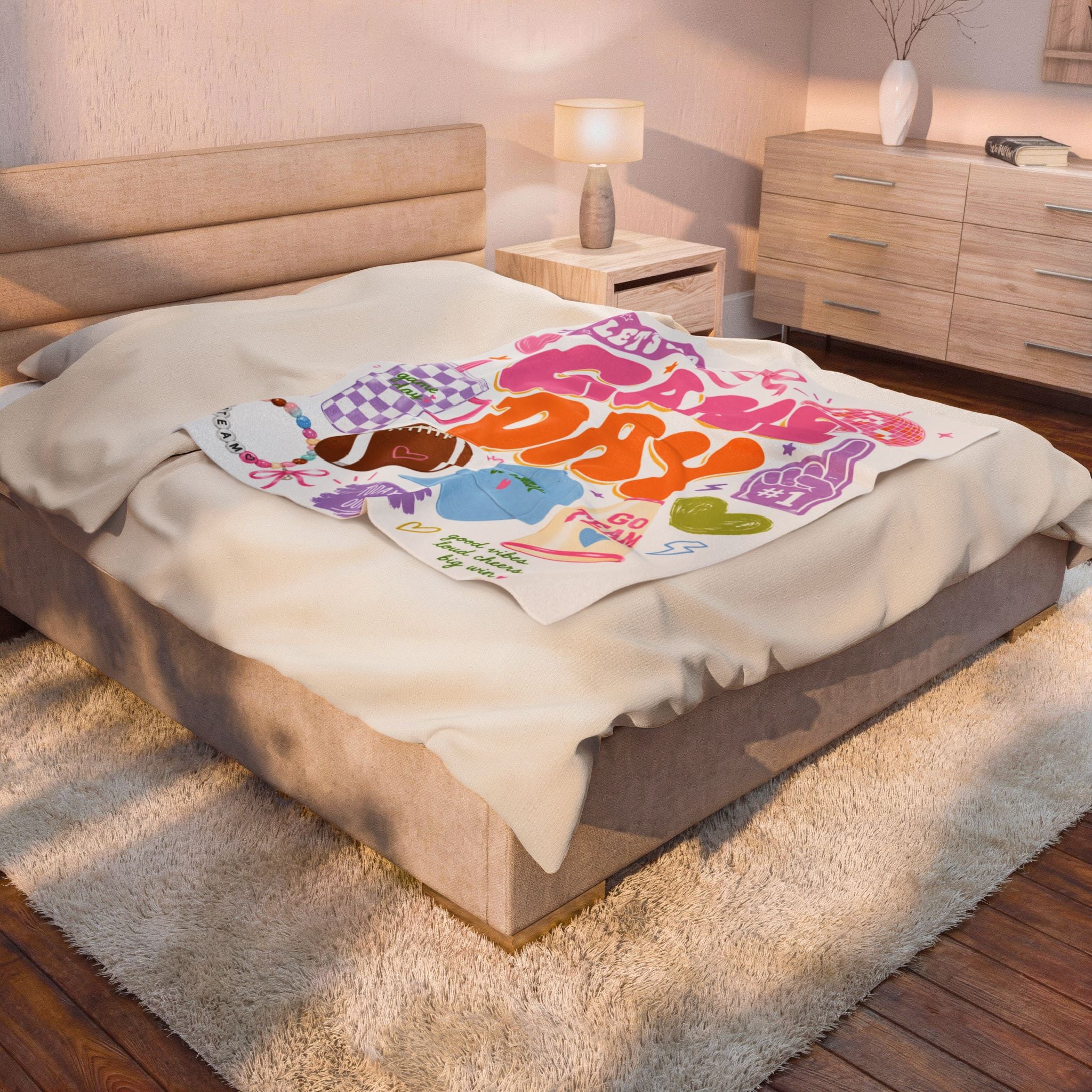 Game Day Velveteen Plush Blanket Teen Girl, Sports Fan Collage Blanket College Girl, Groovy Football Game Day Blanket, Teenage Girl Football