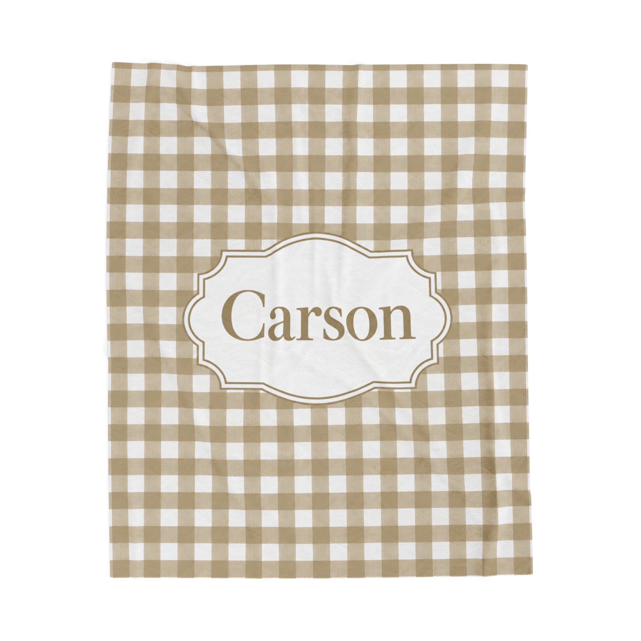 Personalized Gingham Name Blanket Velveteen Plush Blanket | Custom Monogram Plaid