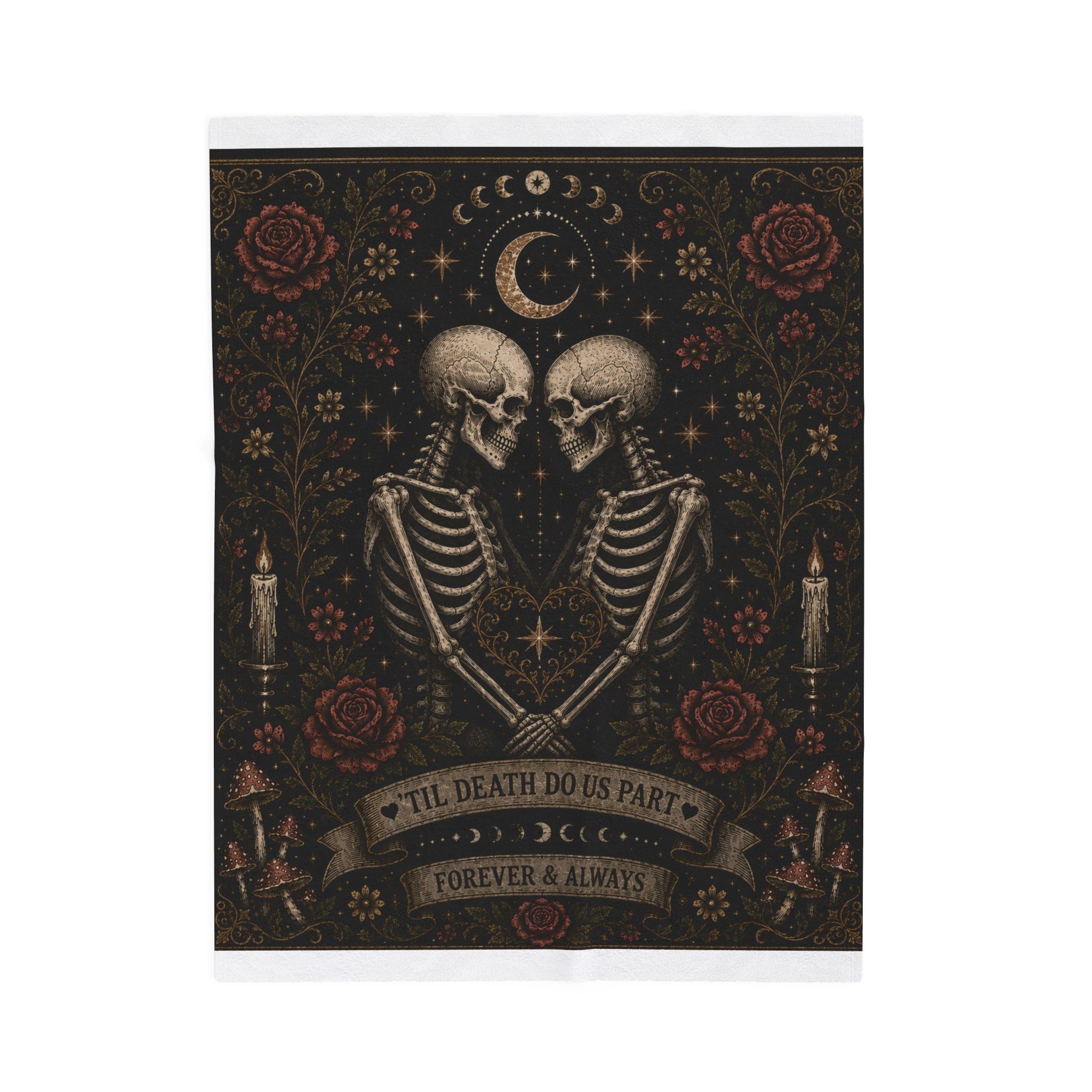Til Death Do Us Part Skeleton Blanket, Goth Couple Wedding Gift Idea, Skeleton Lovers Wedding Blanket, Spooky Goth Couple Anniversary Gift