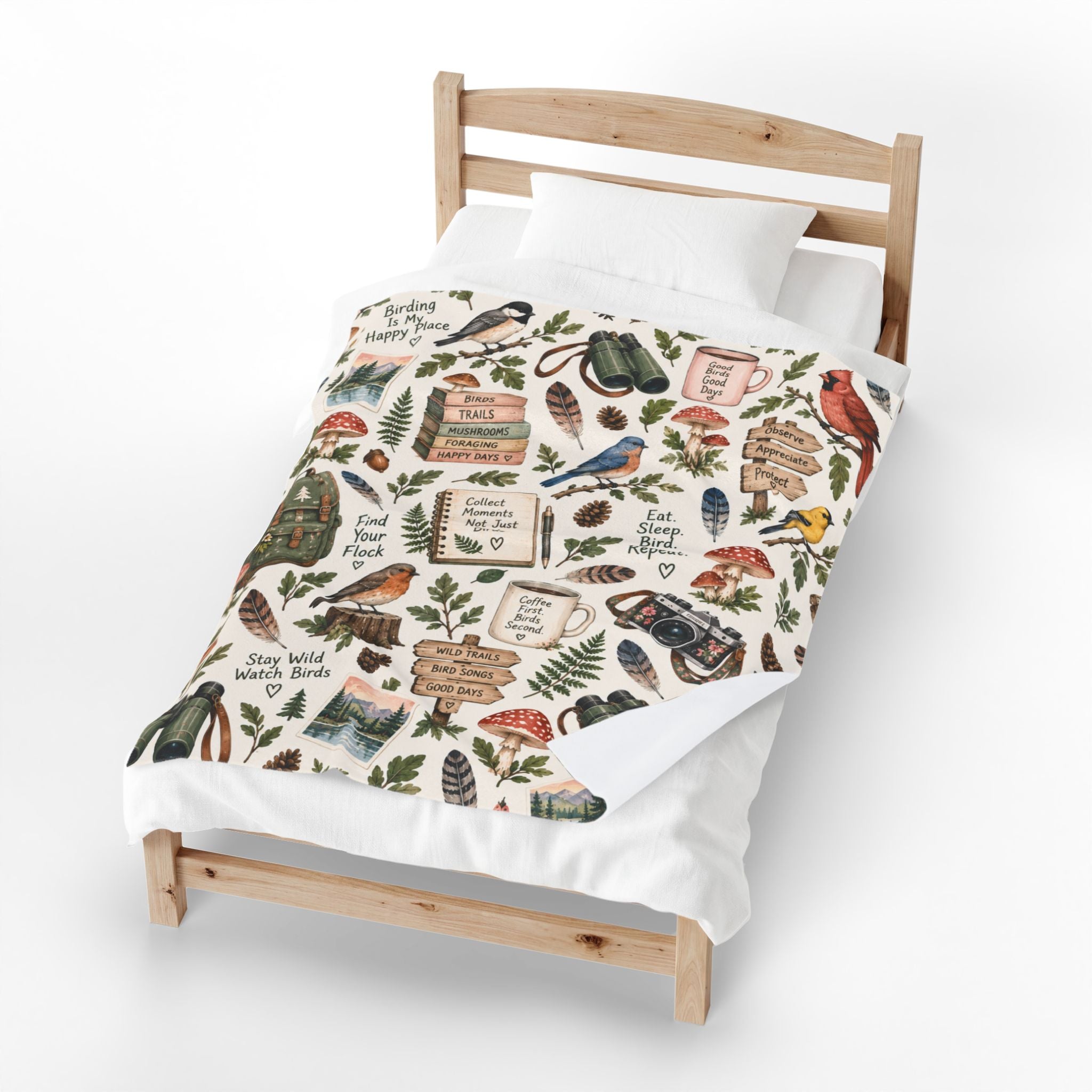 Birdwatching Velveteen Blanket, Birder Blanket For Women, Female Bird Watching Cozy Blanket, Mom Bird Lover Gift Idea, Birder Gift For Her