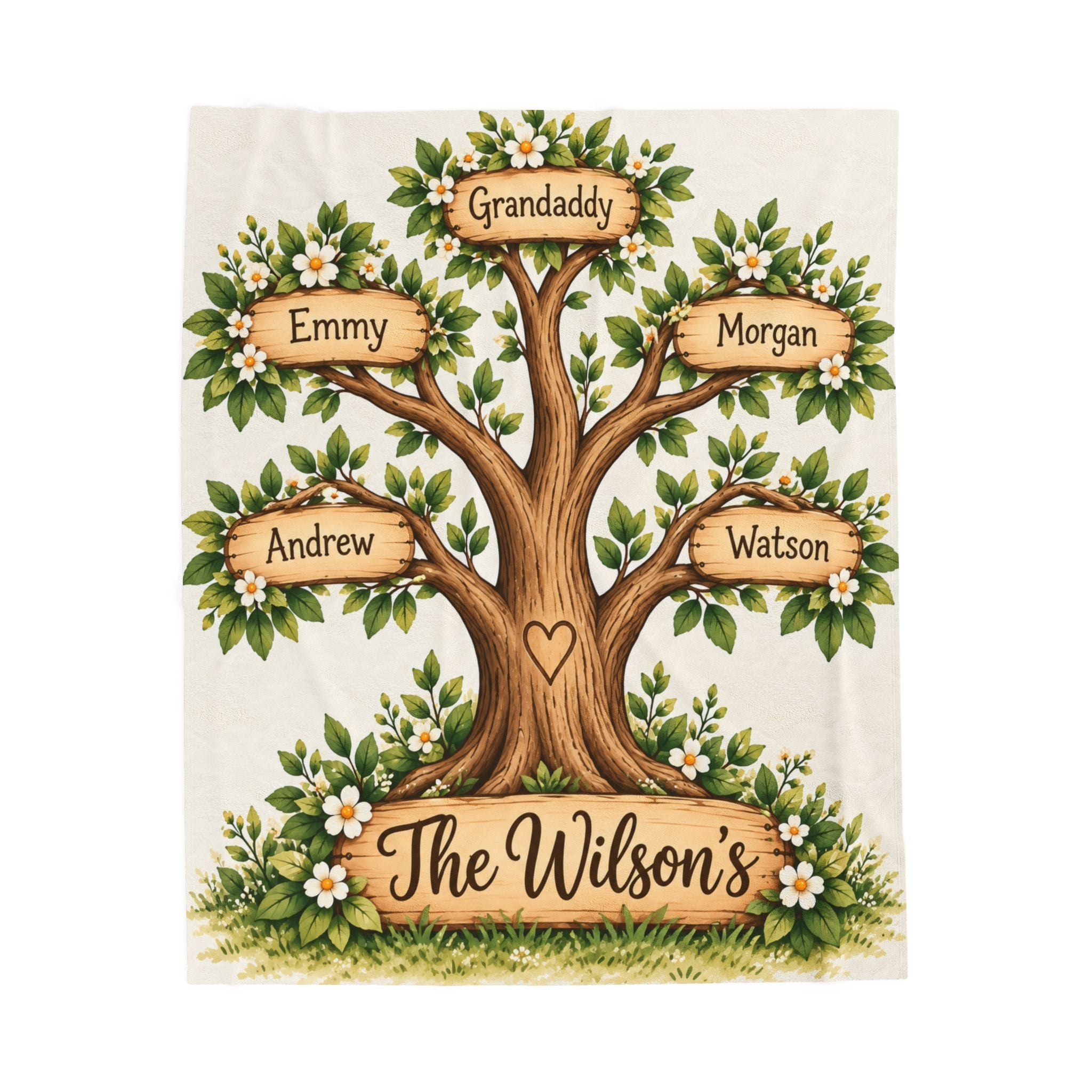 Personalized Family Tree Velveteen Plush Blanket | Custom Name Family Tree Throw | Family Gift Idea | Grandparent Gift | Gift For Parents