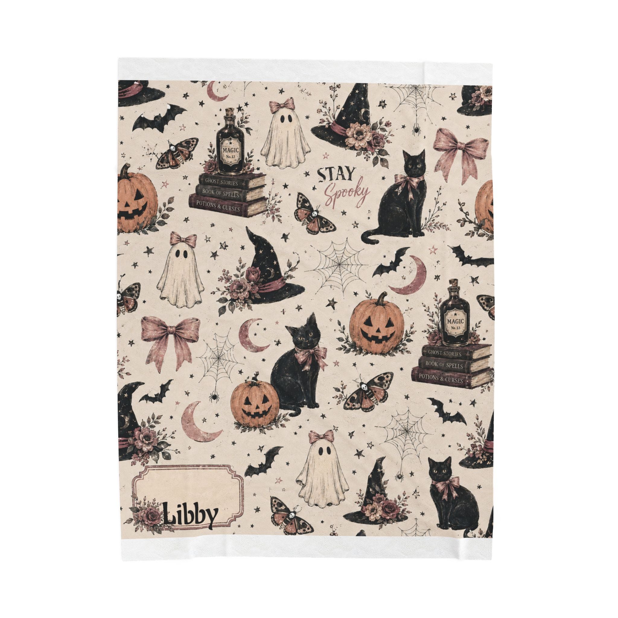 Spooky Vintage Halloween Pattern Velveteen Plush Blanket