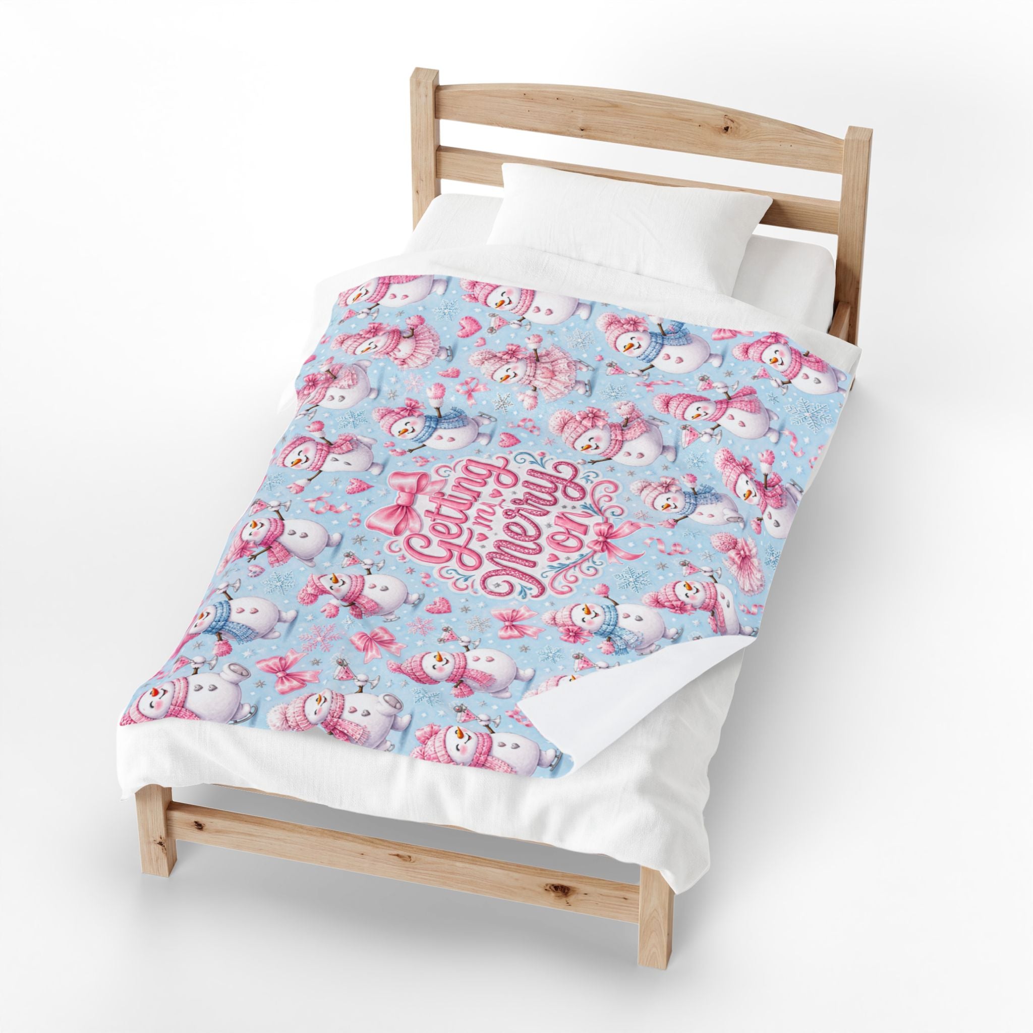 Getting Merry Snowmen Velveteen Plush Blanket | Cute Snowman Pattern
