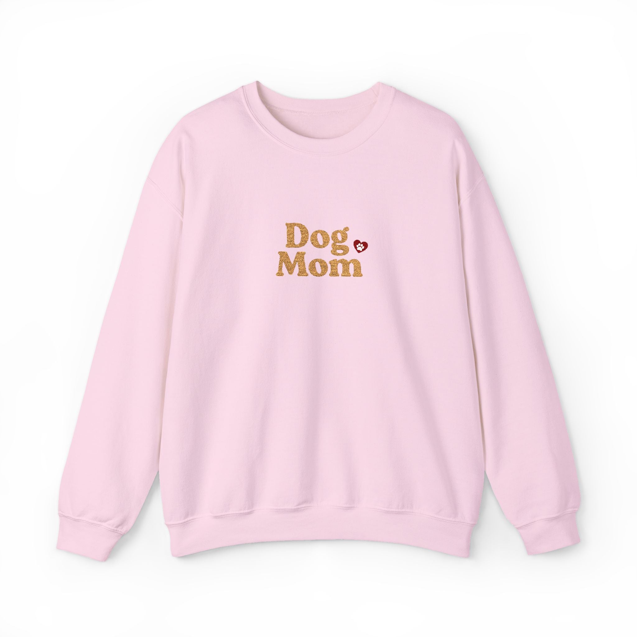 Dog Mom Embroidered Crewneck Sweatshirt with Paw Print Heart Design, Cozy Gift for Dog Moms and Mamas