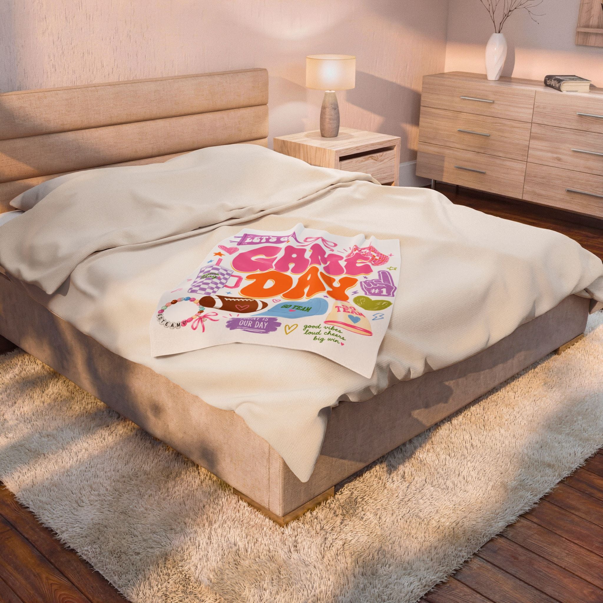 Game Day Velveteen Plush Blanket Teen Girl, Sports Fan Collage Blanket College Girl, Groovy Football Game Day Blanket, Teenage Girl Football