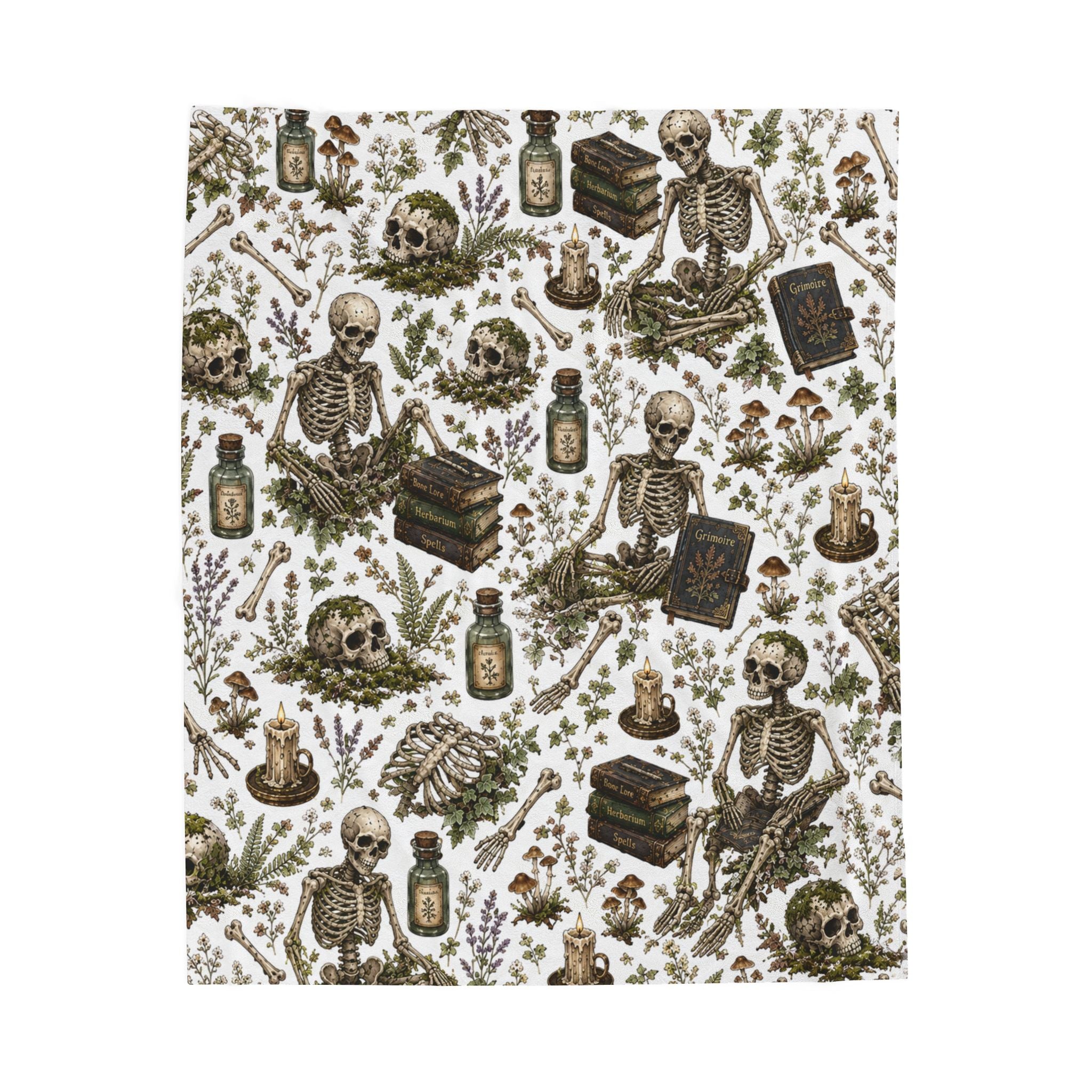 Skeleton Botanicals Velveteen Blanket | Occult Apothecary Pattern
