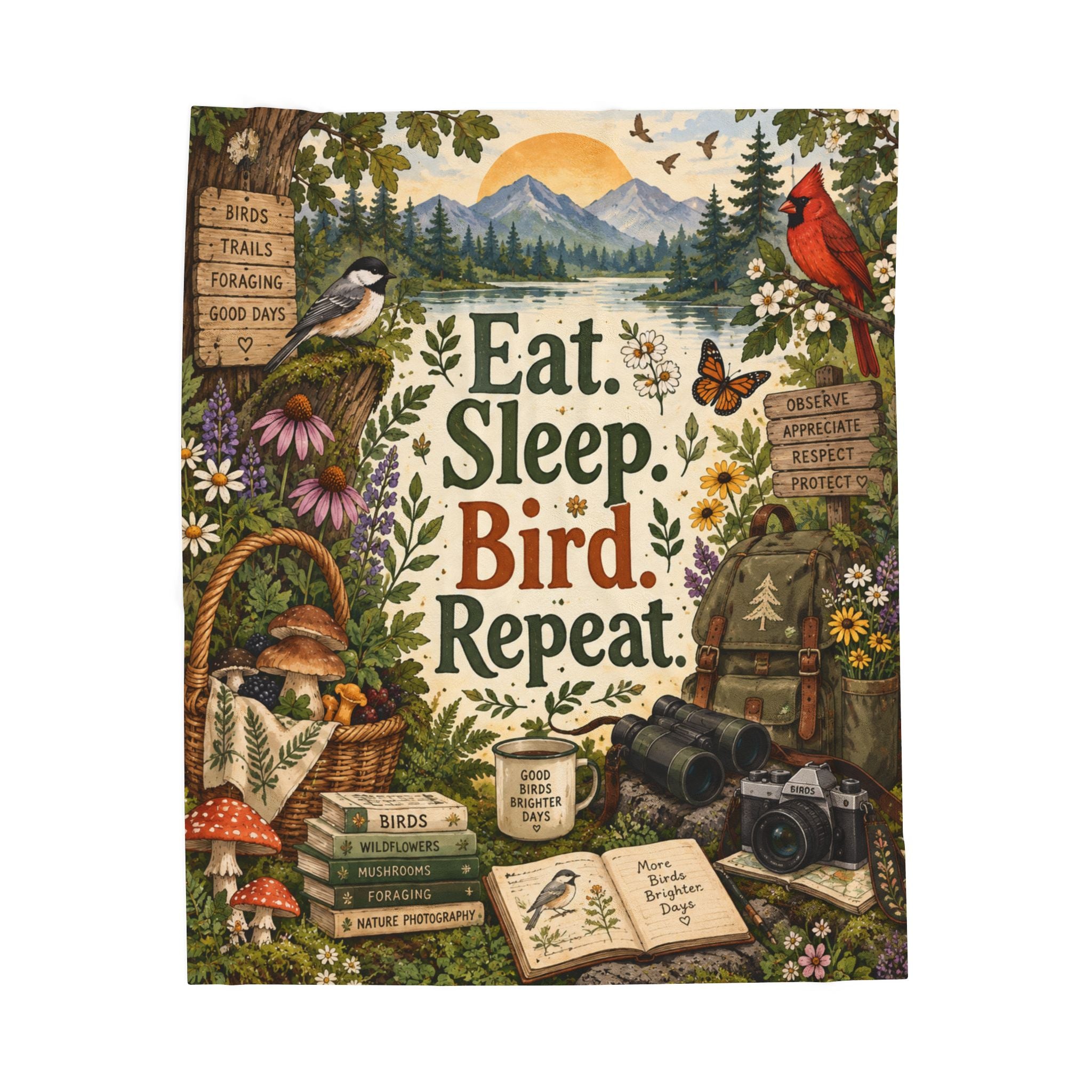 Eat Sleep Repeat Birder Plush Blanket, Birdwatching Cozy Blanket, Birder Gift For Her, Bird Watching Lover Gift, Birdwatching Gift, Mom Gift