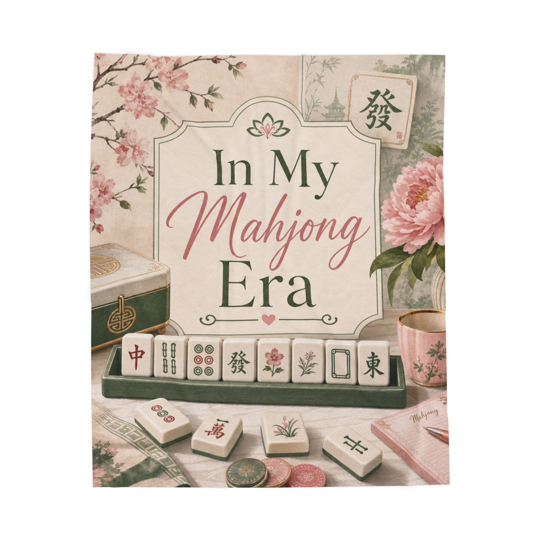 In My Mahjong Era Velveteen Blanket | Mahjong Tiles Floral Cozy Throw