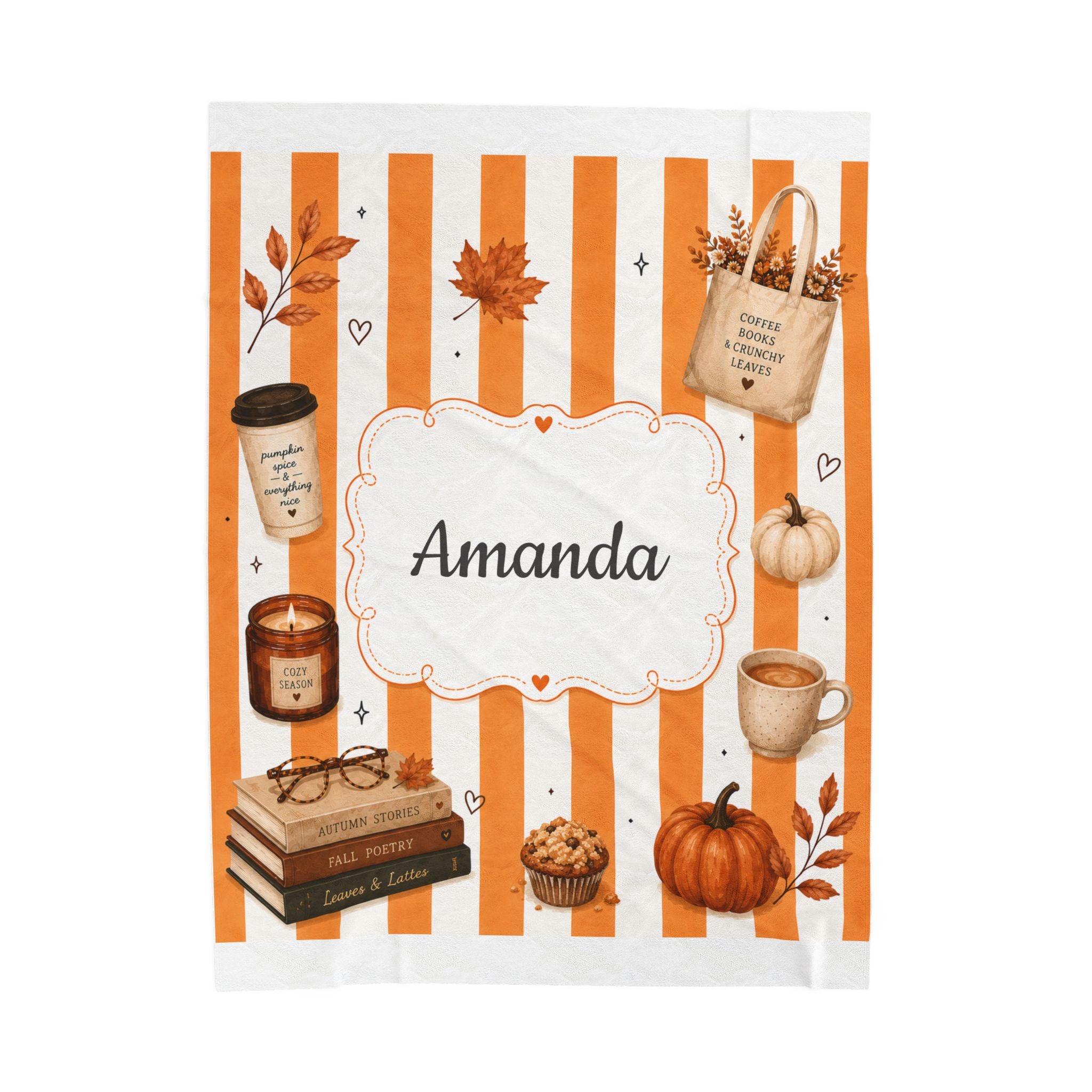 Personalized Autumn Cozy Velveteen Plush Blanket | Personalized Name Fall Throw